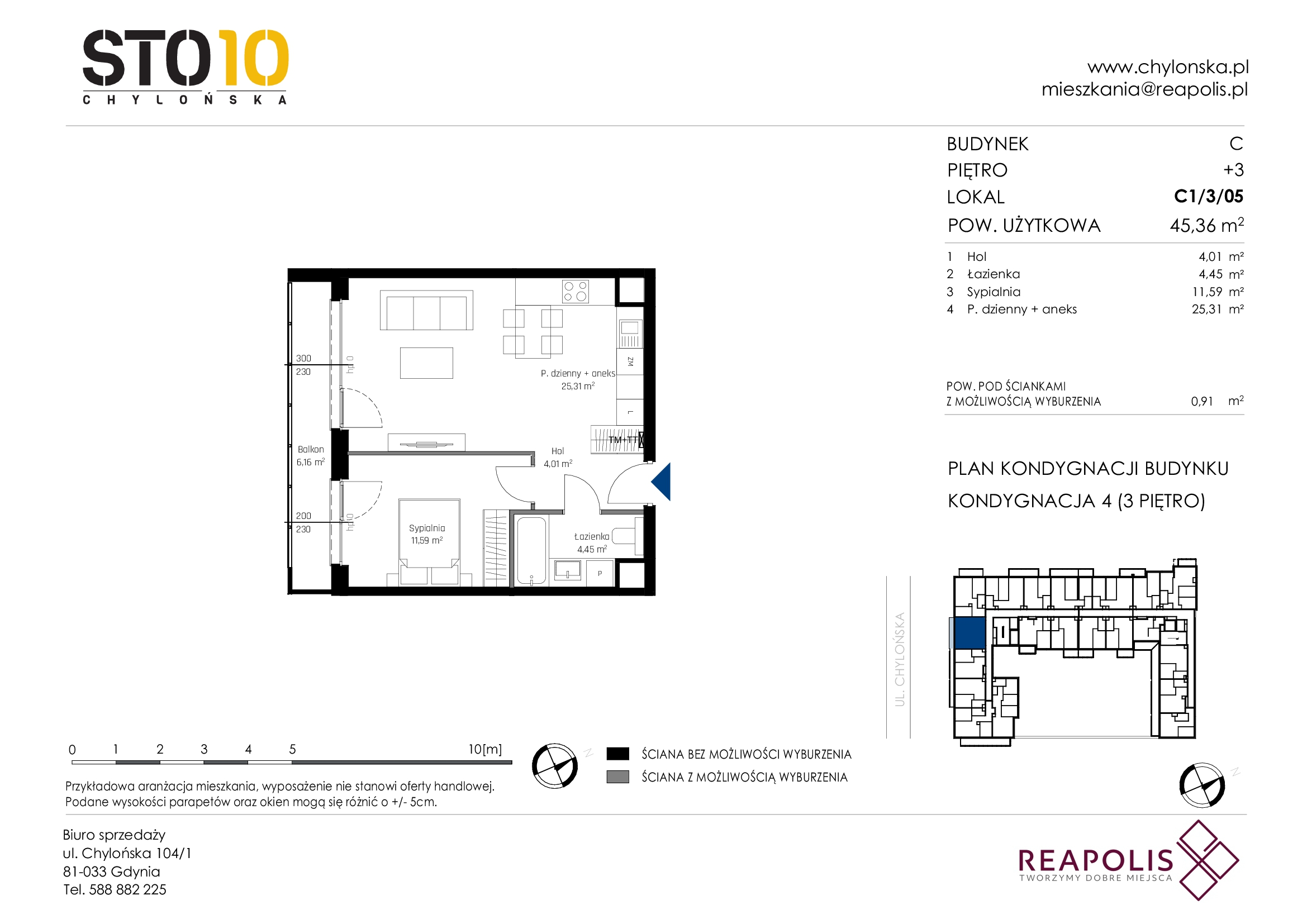 Mieszkanie 45,36 m², piętro 3, oferta nr C1/3/05, STO10 Chylońska, Gdynia, Chylonia, Chylońska 108-idx