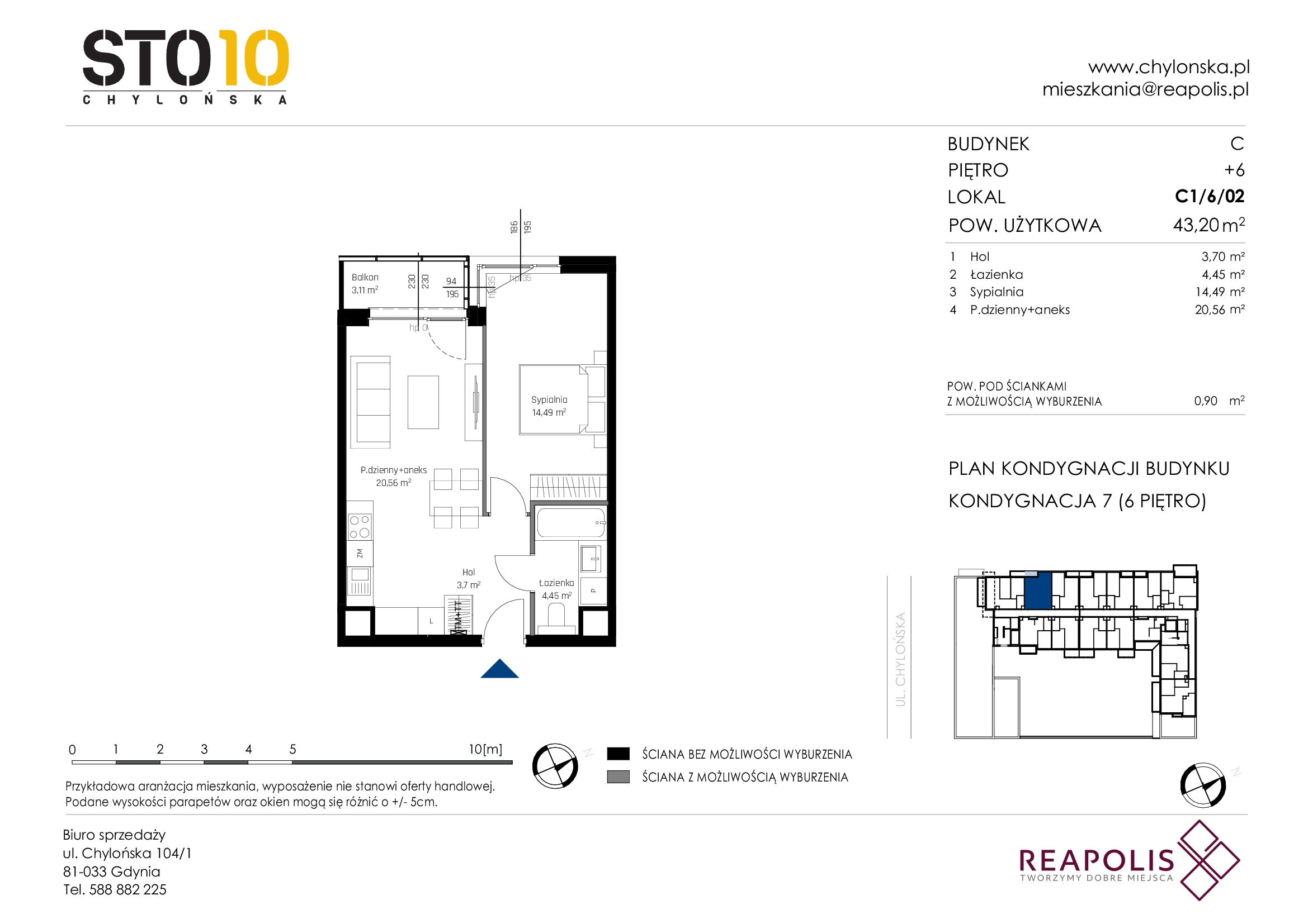 Mieszkanie 43,20 m², piętro 6, oferta nr C1/6/02, STO10 Chylońska, Gdynia, Chylonia, Chylońska 108-idx