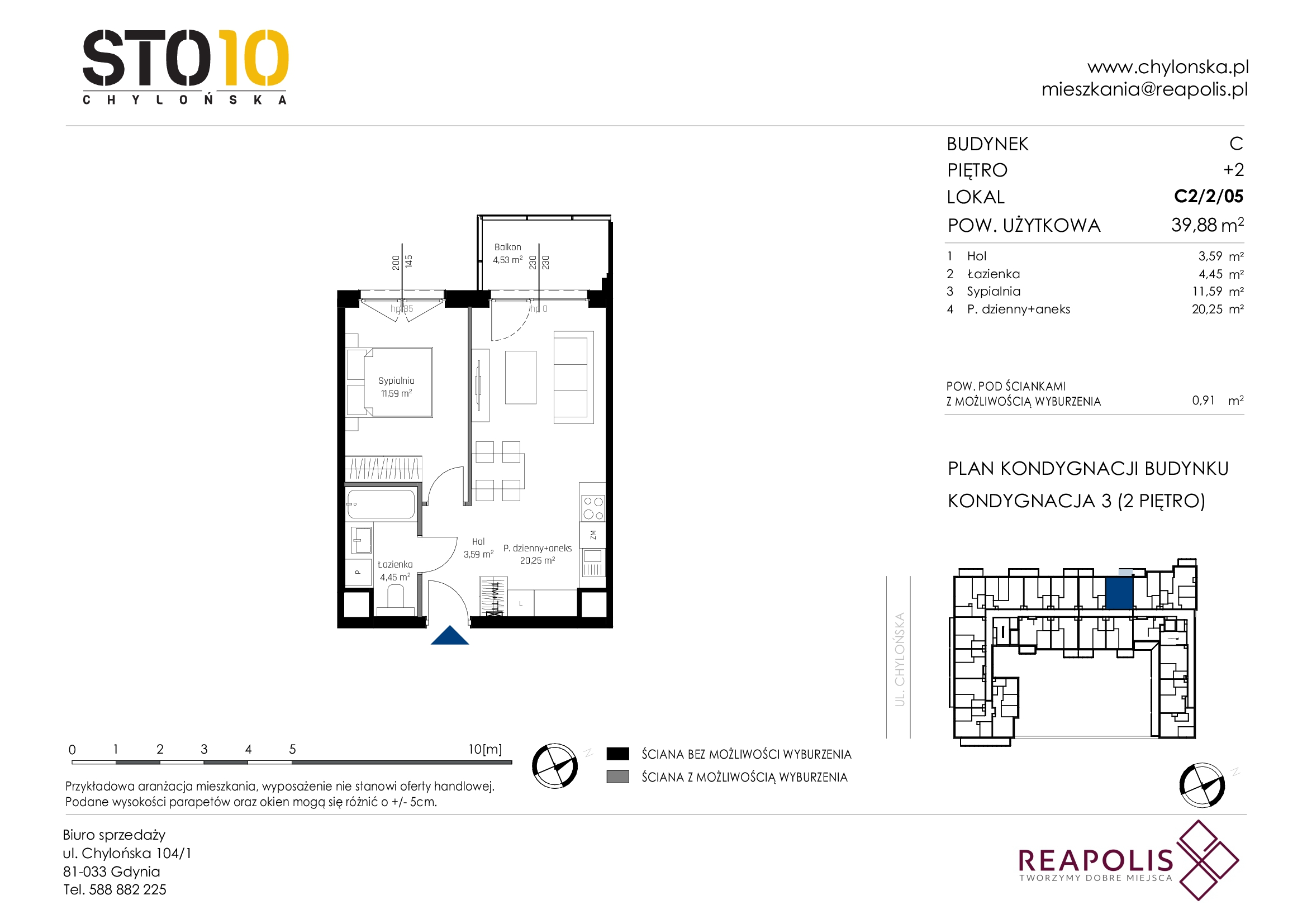 Mieszkanie 39,88 m², piętro 2, oferta nr C2/2/05, STO10 Chylońska, Gdynia, Chylonia, Chylońska 108-idx