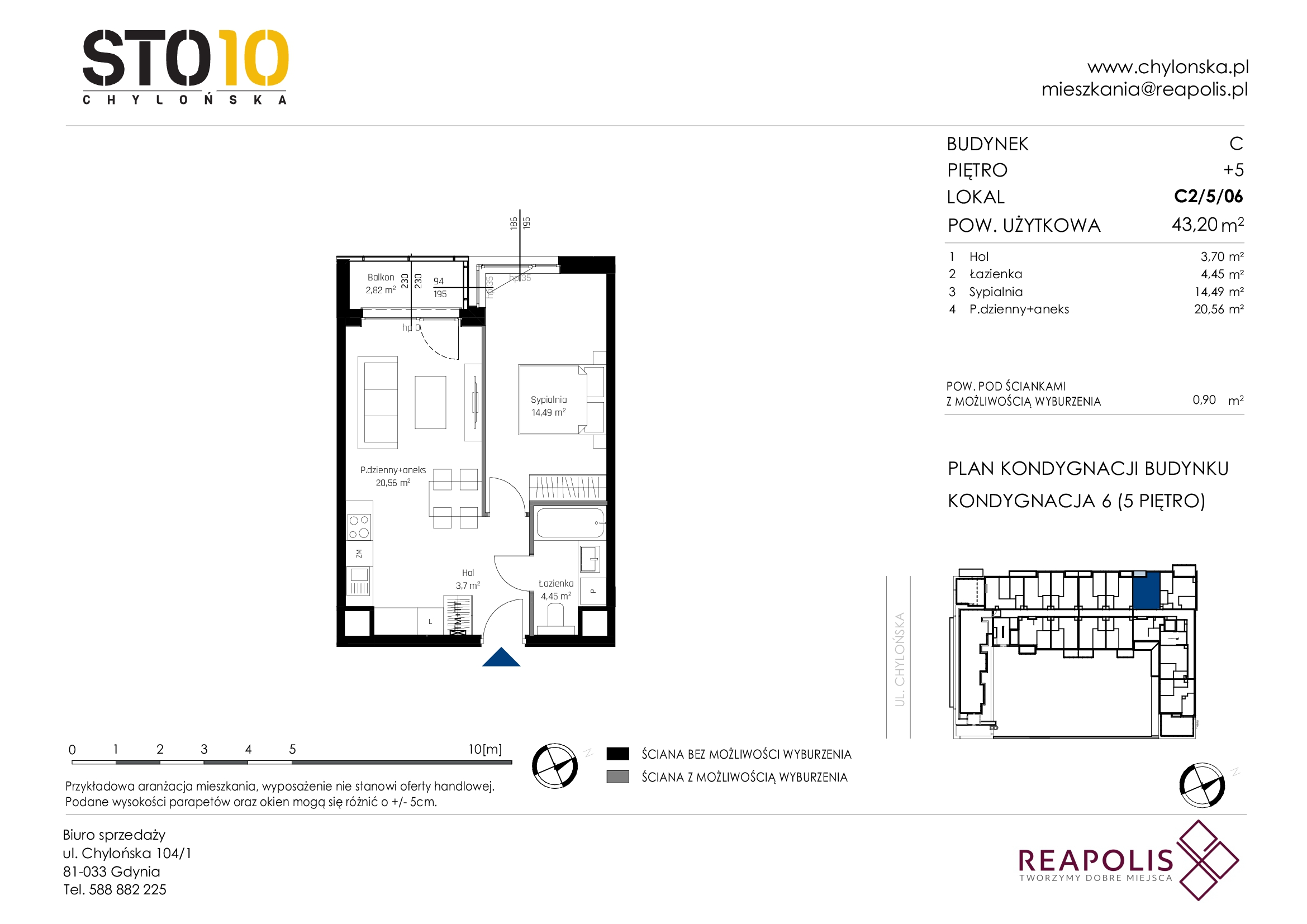 Mieszkanie 43,20 m², piętro 5, oferta nr C2/5/06, STO10 Chylońska, Gdynia, Chylonia, Chylońska 108-idx