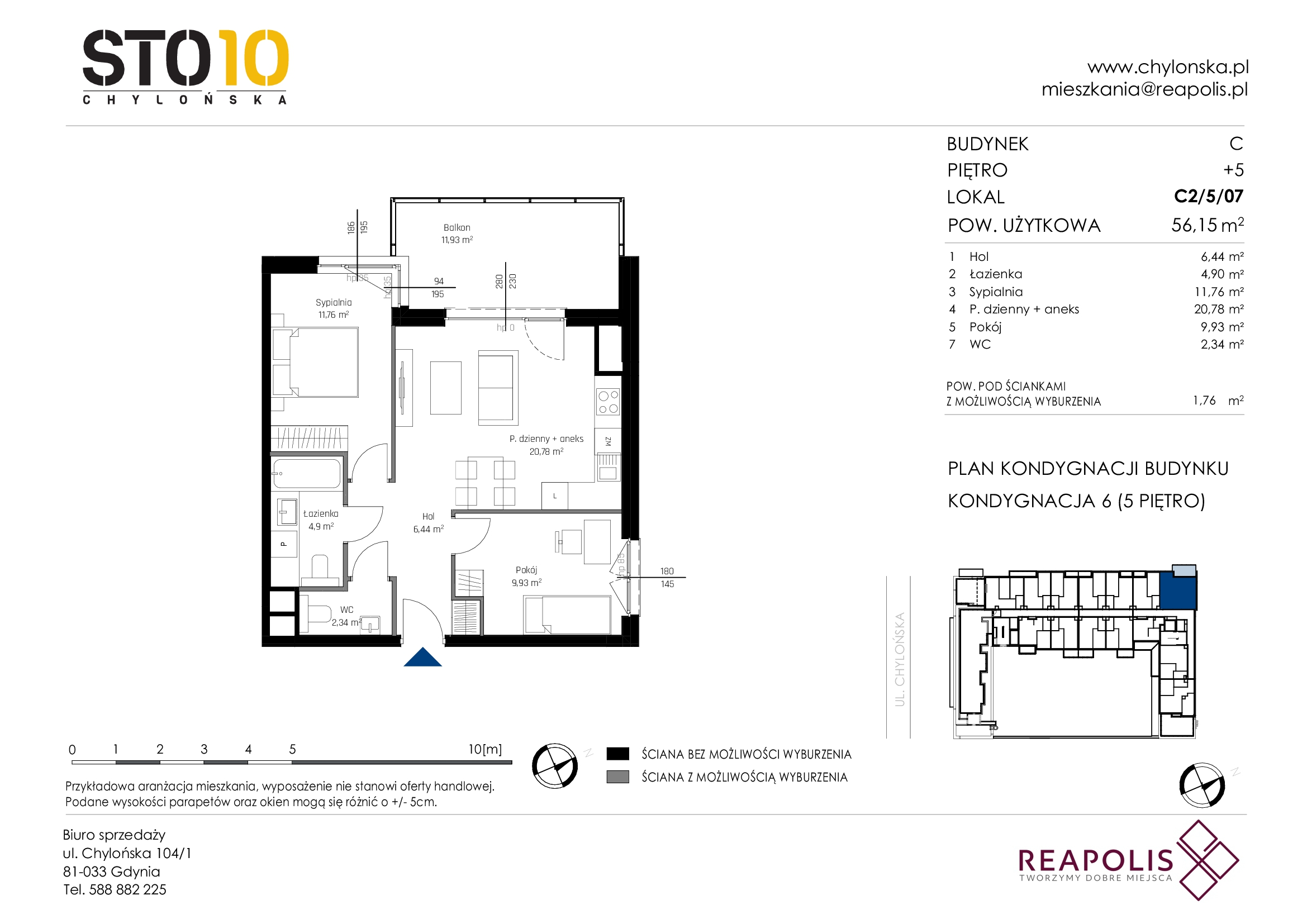 Mieszkanie 56,15 m², piętro 5, oferta nr C2/5/07, STO10 Chylońska, Gdynia, Chylonia, Chylońska 108-idx