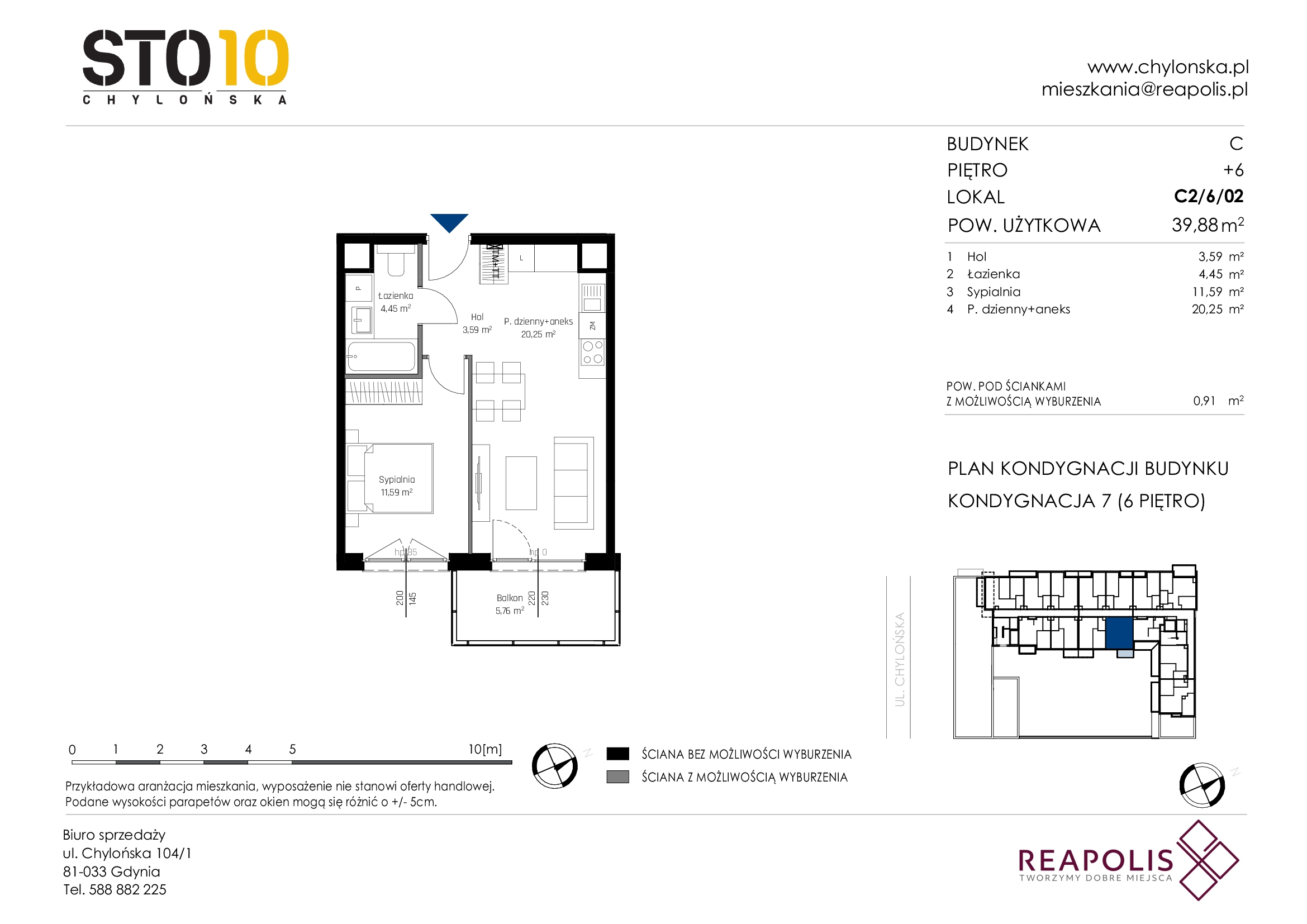 Mieszkanie 39,88 m², piętro 6, oferta nr C2/6/02, STO10 Chylońska, Gdynia, Chylonia, Chylońska 108-idx