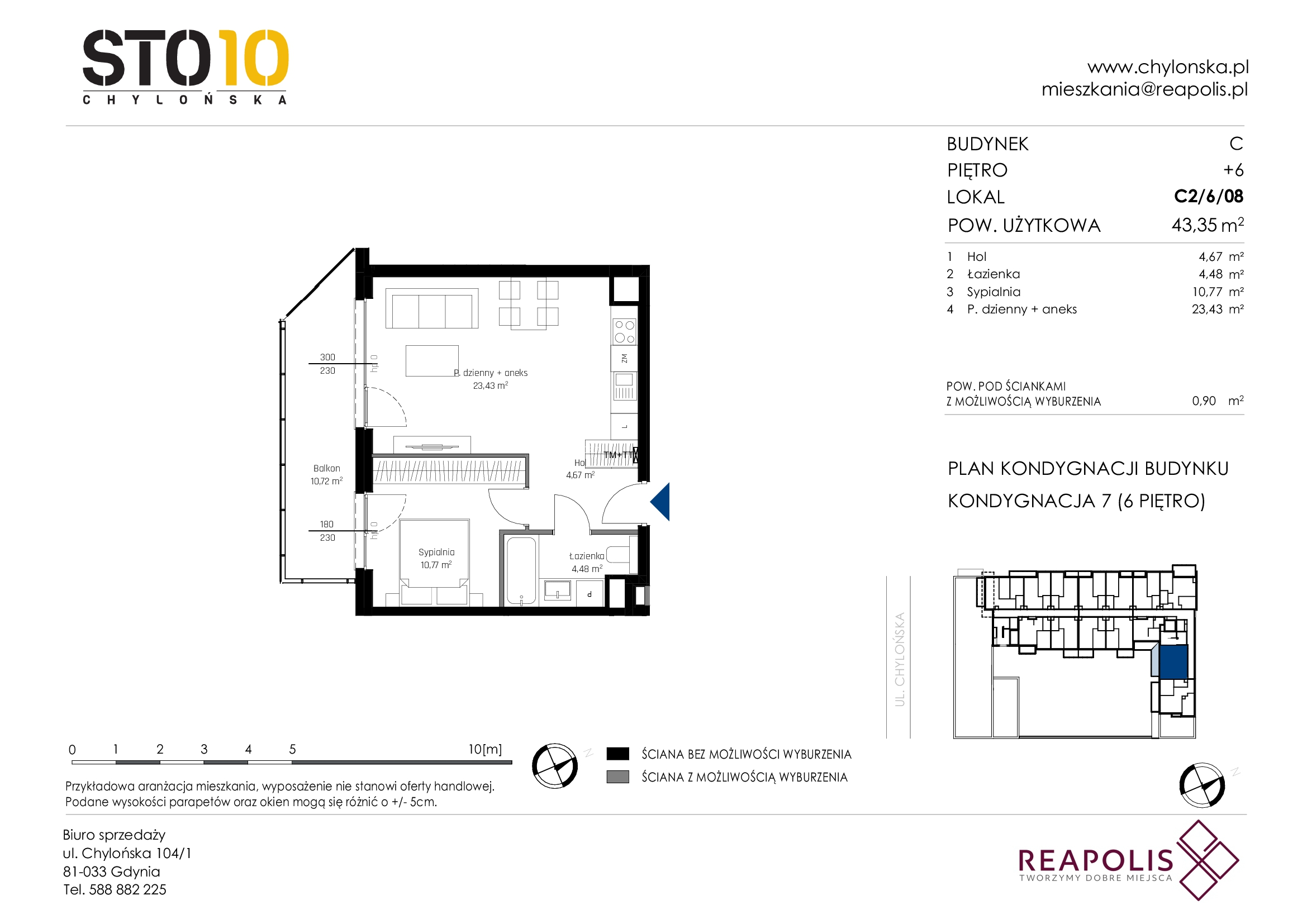 Mieszkanie 43,35 m², piętro 6, oferta nr C2/6/08, STO10 Chylońska, Gdynia, Chylonia, Chylońska 108-idx