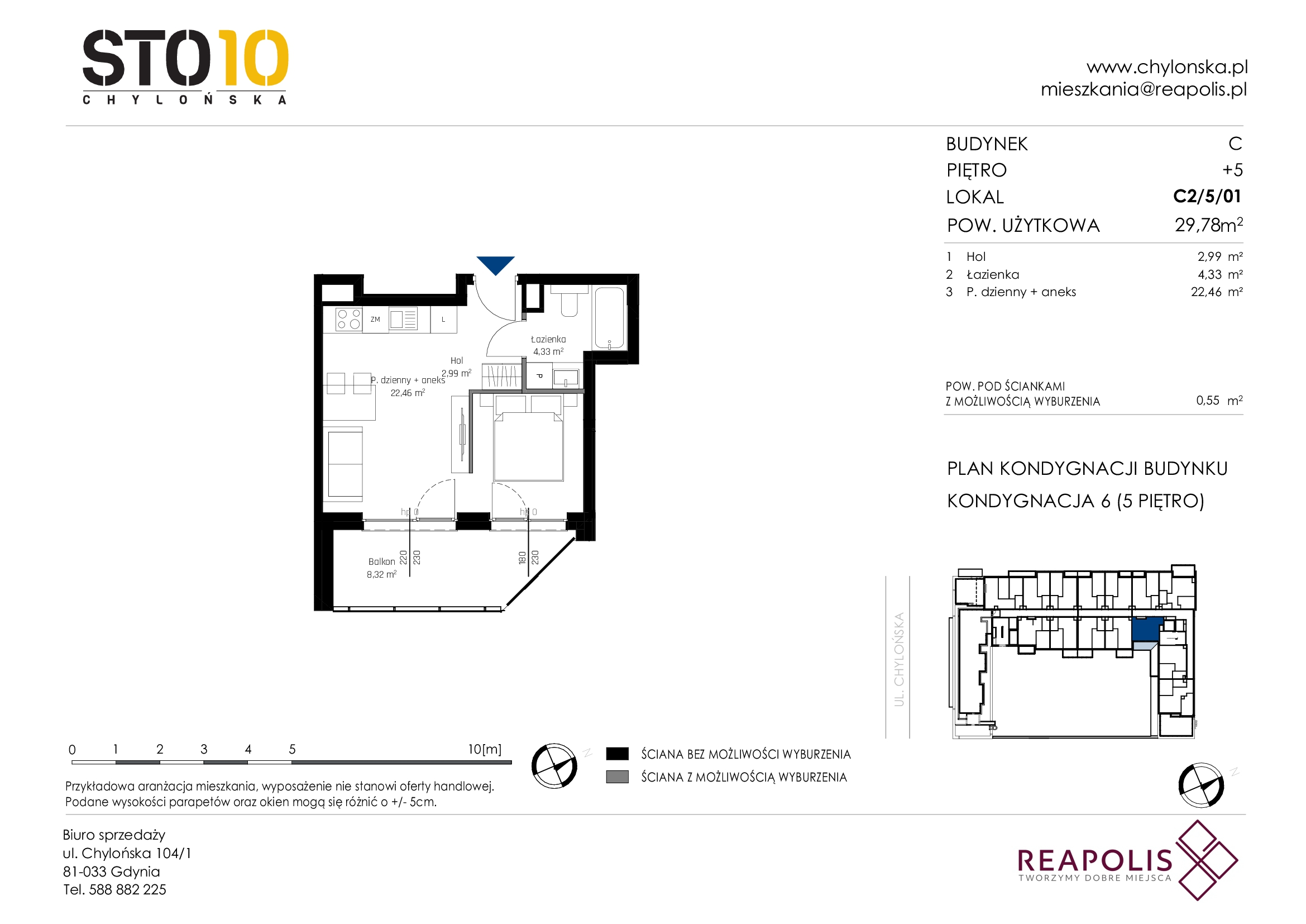 Mieszkanie 29,78 m², piętro 5, oferta nr C2/5/01, STO10 Chylońska, Gdynia, Chylonia, Chylońska 108-idx