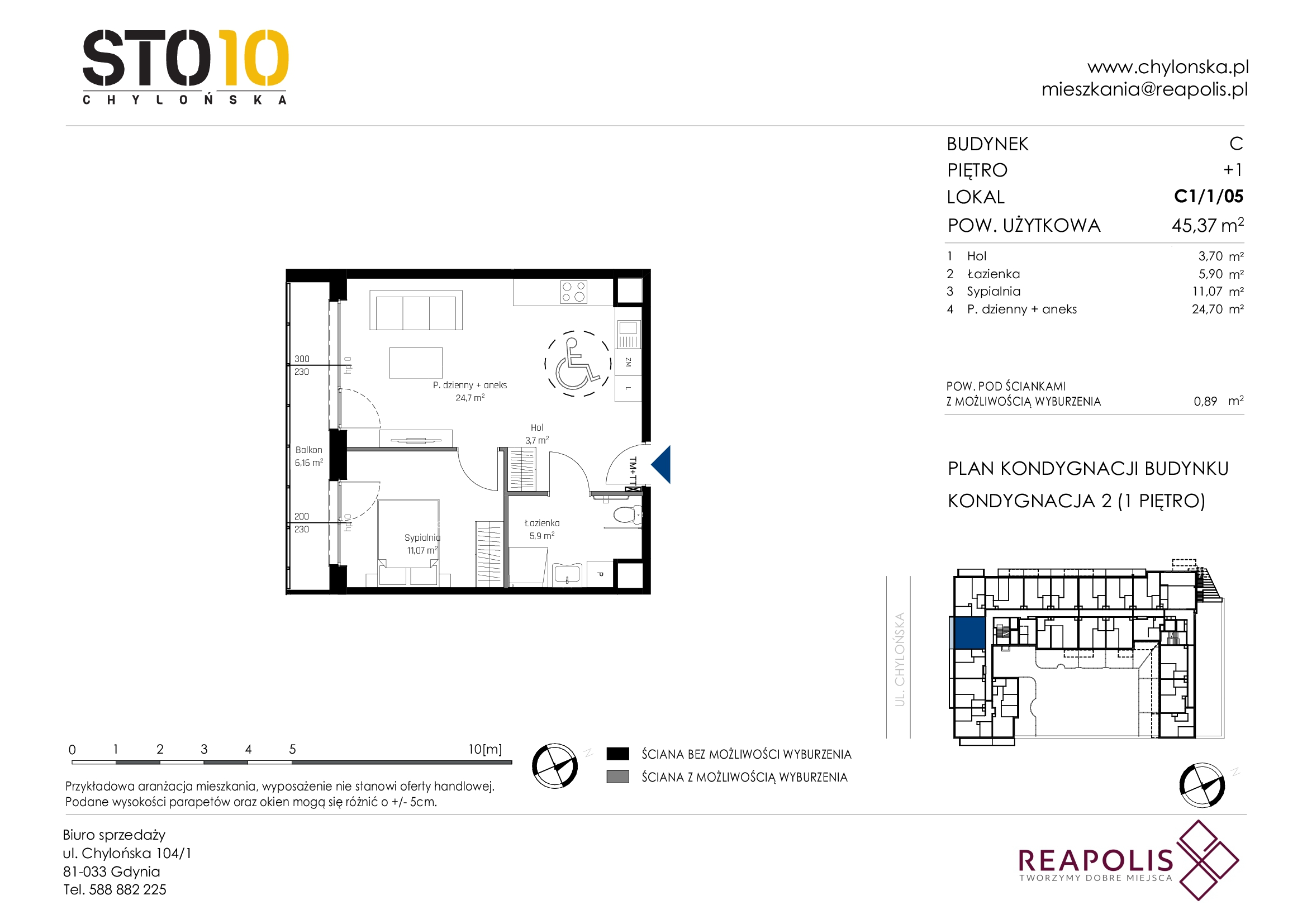 Mieszkanie 45,37 m², piętro 1, oferta nr C1/1/05, STO10 Chylońska, Gdynia, Chylonia, Chylońska 108-idx