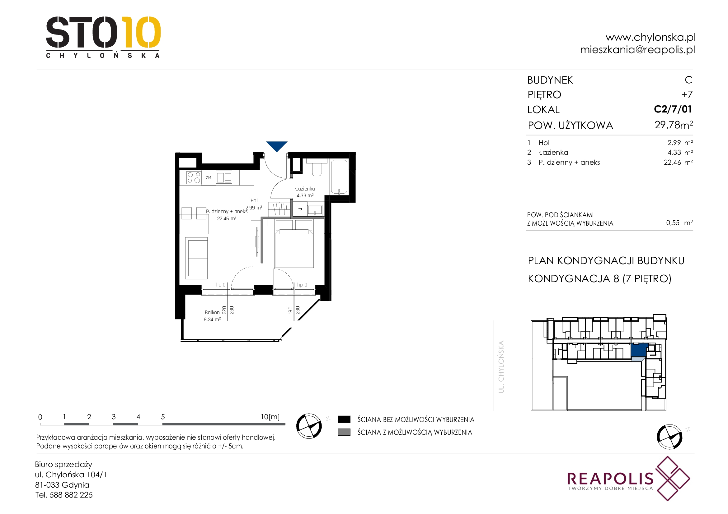 Mieszkanie 29,78 m², piętro 7, oferta nr C2/7/01, STO10 Chylońska, Gdynia, Chylonia, Chylońska 108-idx