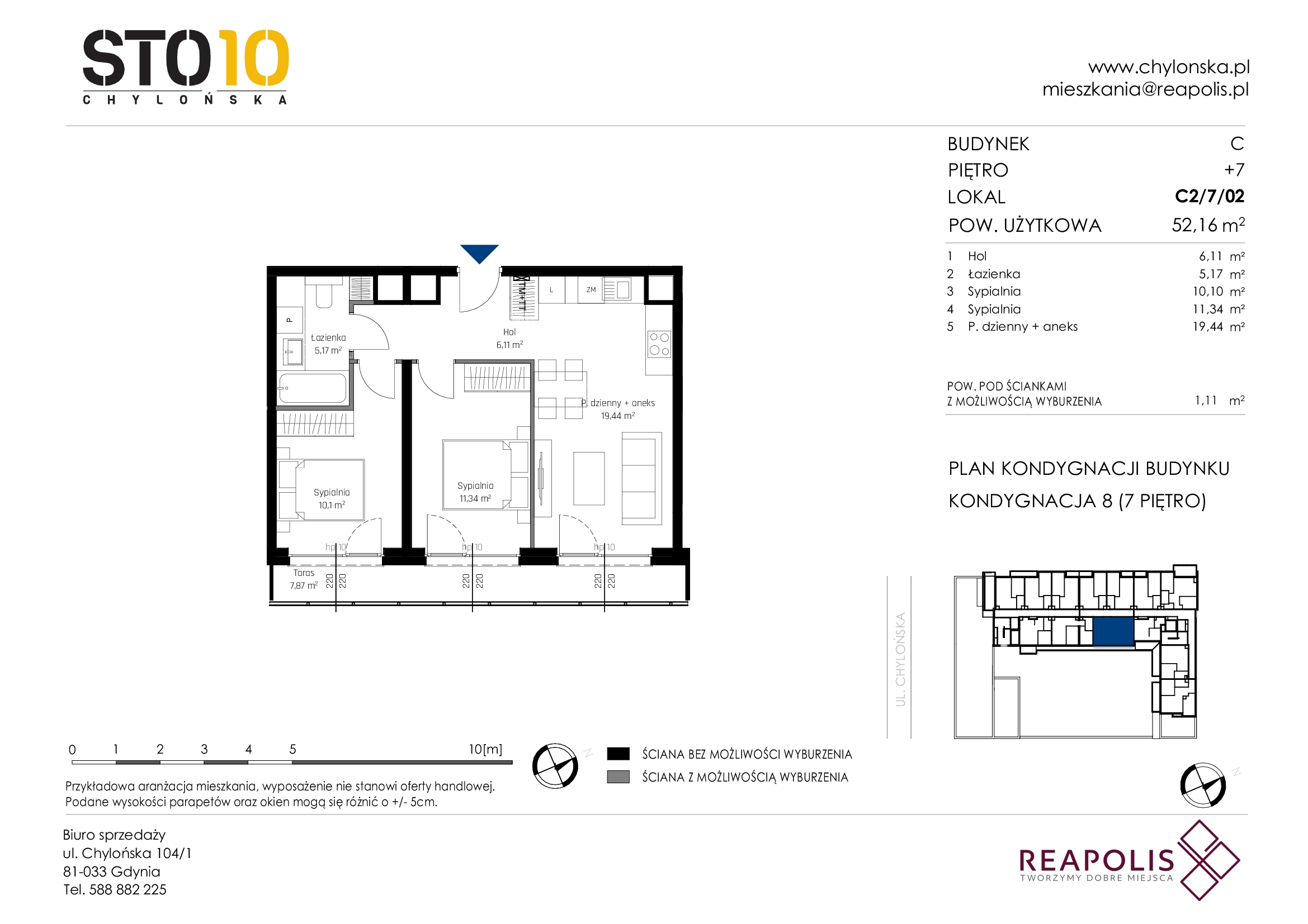 Mieszkanie 52,16 m², piętro 7, oferta nr C2/7/02, STO10 Chylońska, Gdynia, Chylonia, Chylońska 108-idx