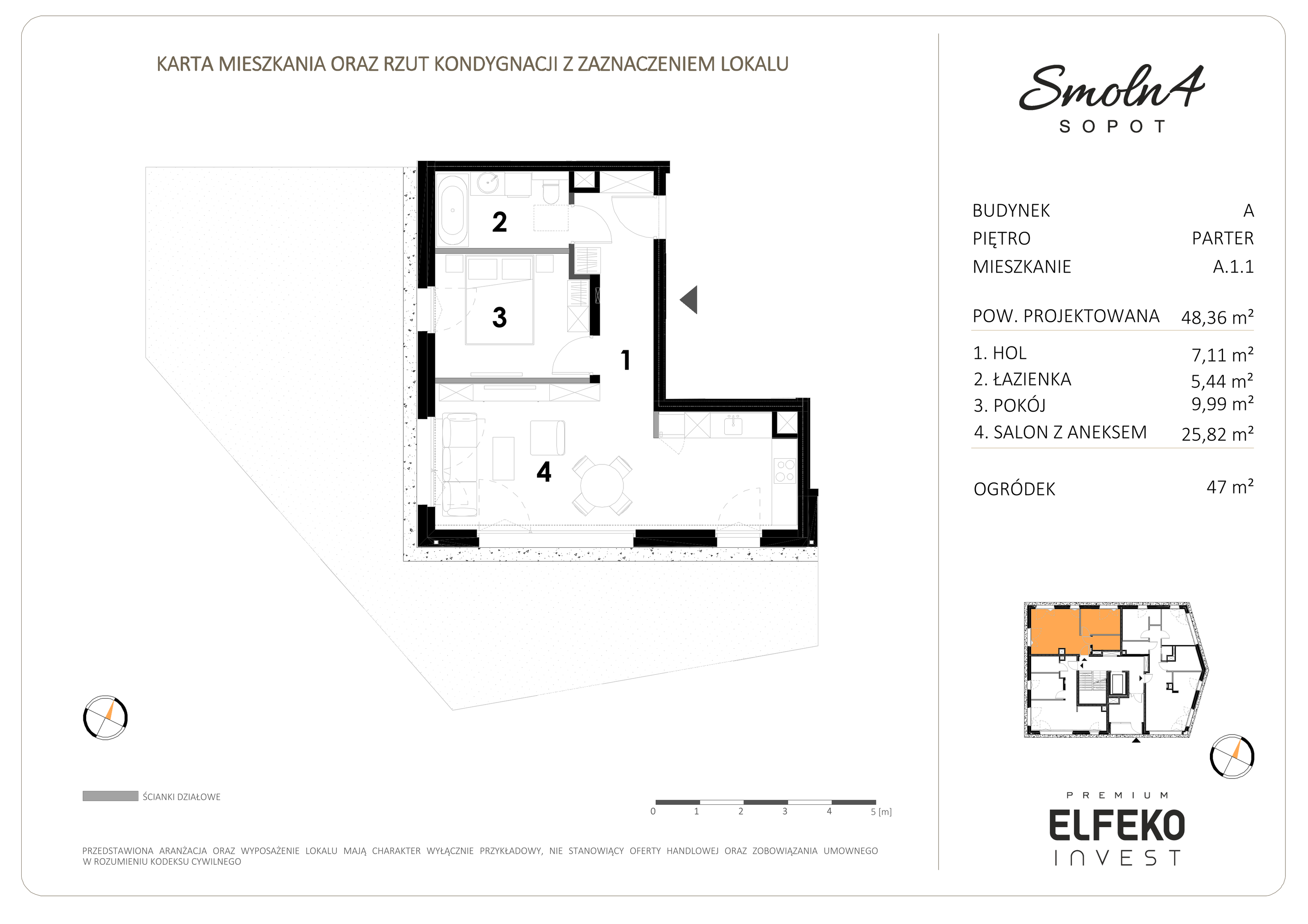 Mieszkanie 48,36 m², parter, oferta nr A.1.1, Smolna 4, Sopot, Świemirowo, ul. Smolna 4-idx