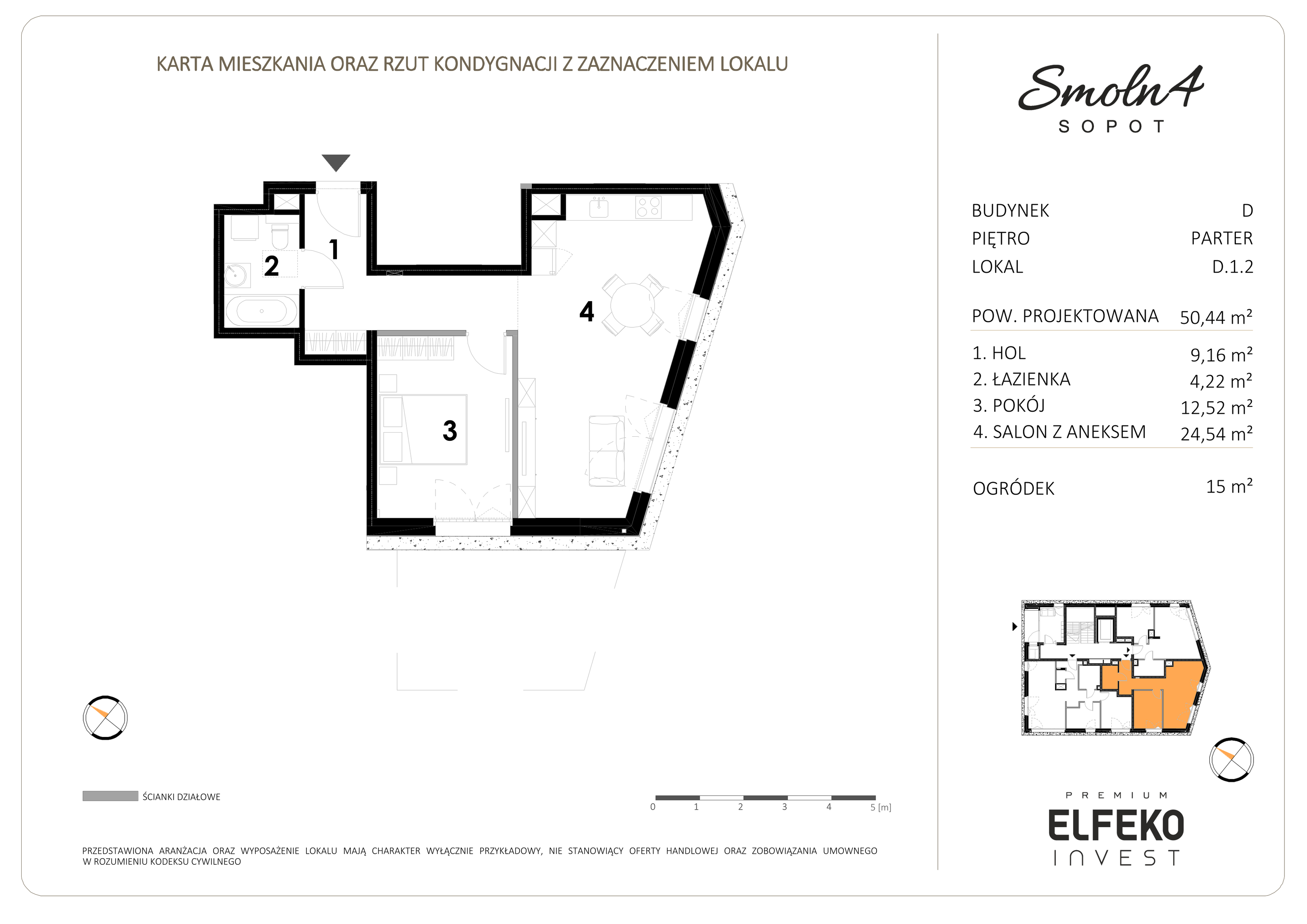 Mieszkanie 50,44 m², parter, oferta nr D.1.2, Smolna 4, Sopot, Świemirowo, ul. Smolna 4-idx