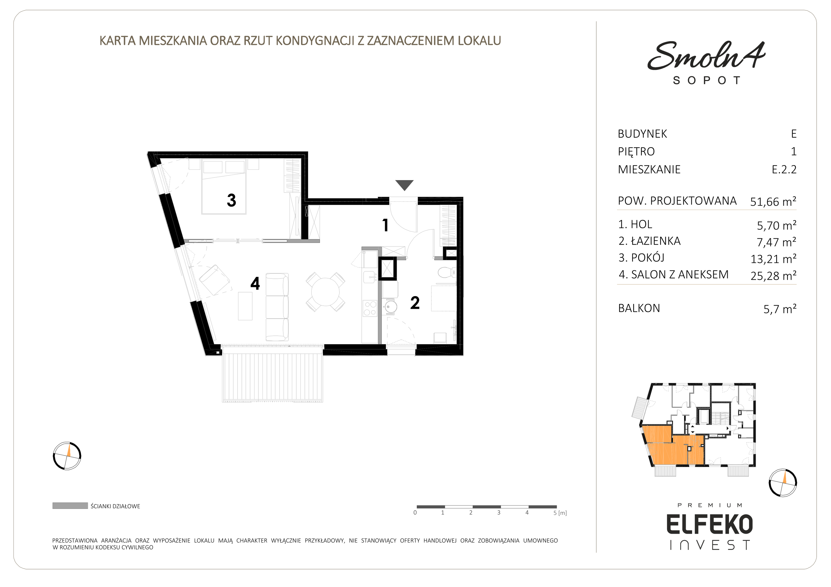 Mieszkanie 51,66 m², piętro 1, oferta nr E.2.2, Smolna 4, Sopot, Świemirowo, ul. Smolna 4-idx