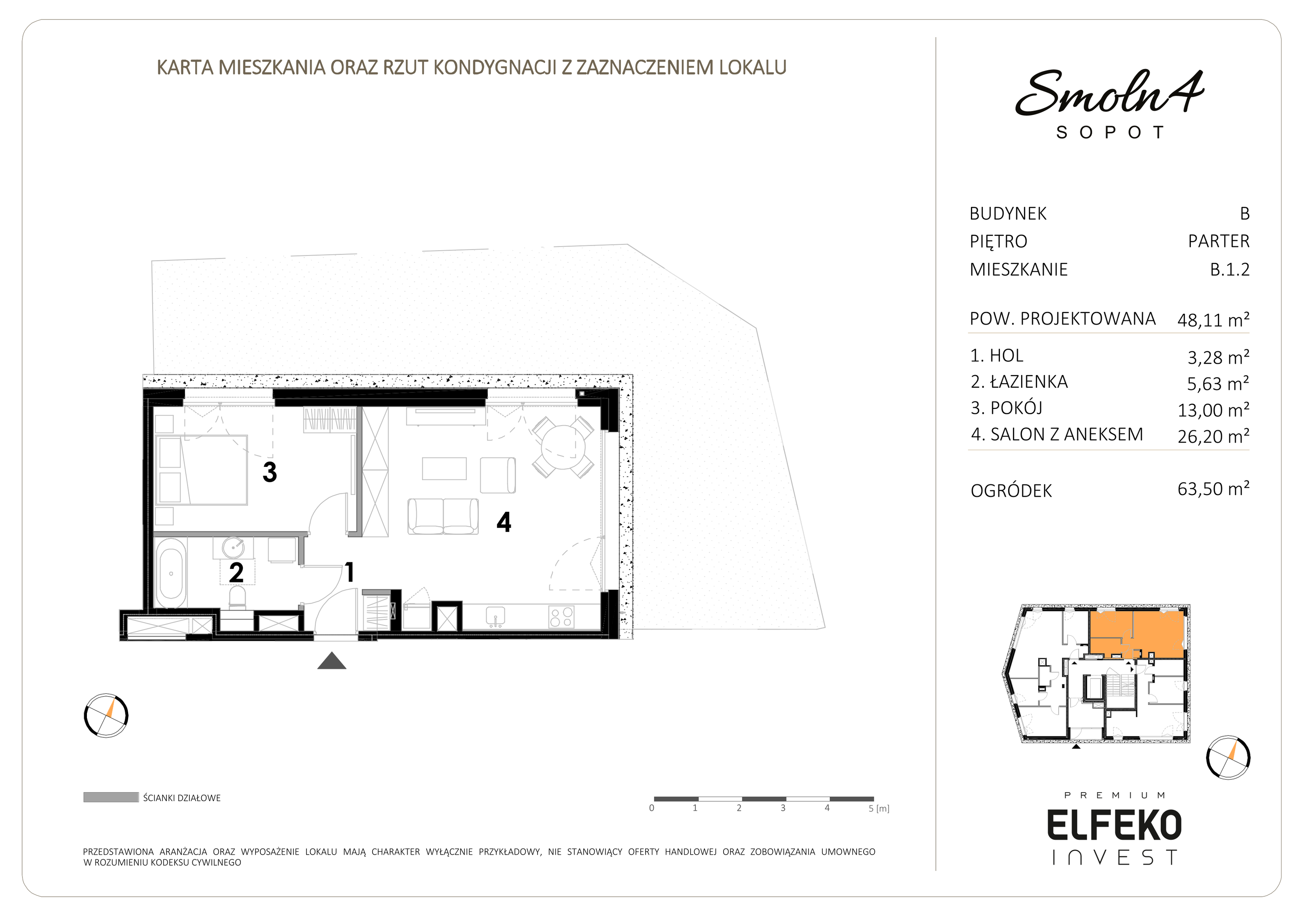 Mieszkanie 48,11 m², parter, oferta nr B.1.2, Smolna 4, Sopot, Świemirowo, ul. Smolna 4-idx