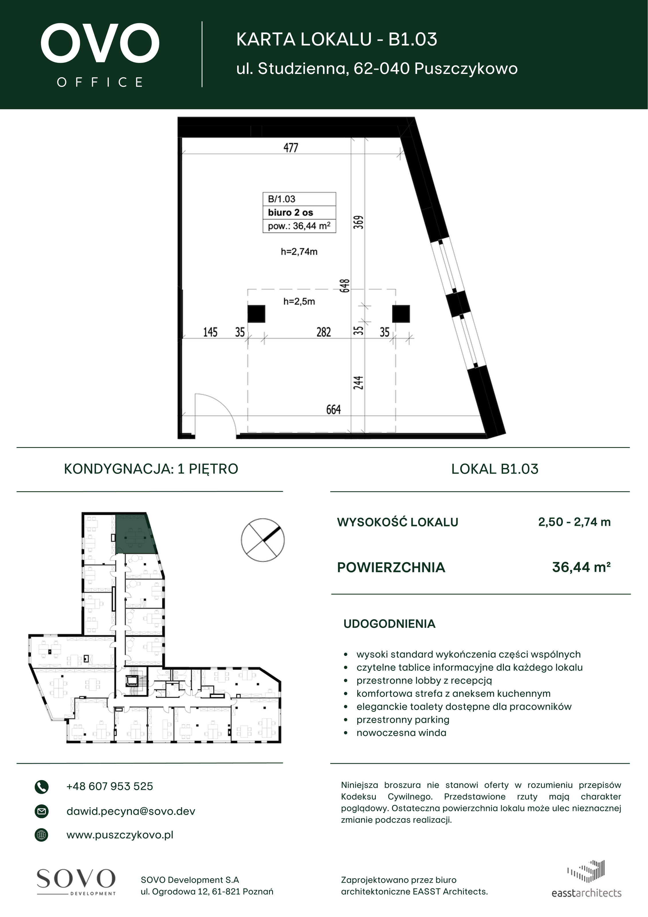 Biuro 36,44 m², oferta nr B/1/03, OVO Office, Puszczykowo, ul. Studzienna-idx