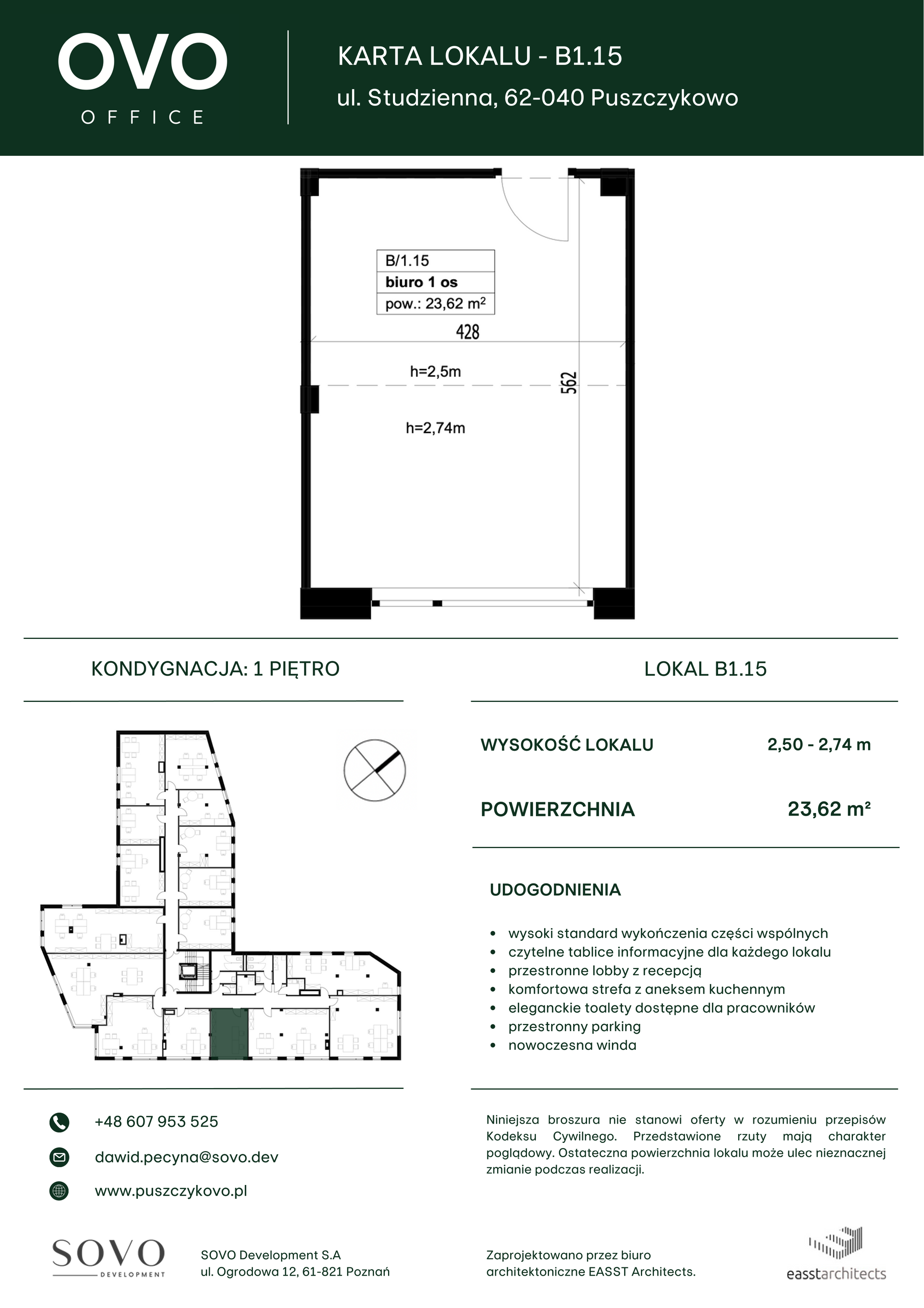 Biuro 23,62 m², oferta nr B/1/15, OVO Office, Puszczykowo, ul. Studzienna-idx