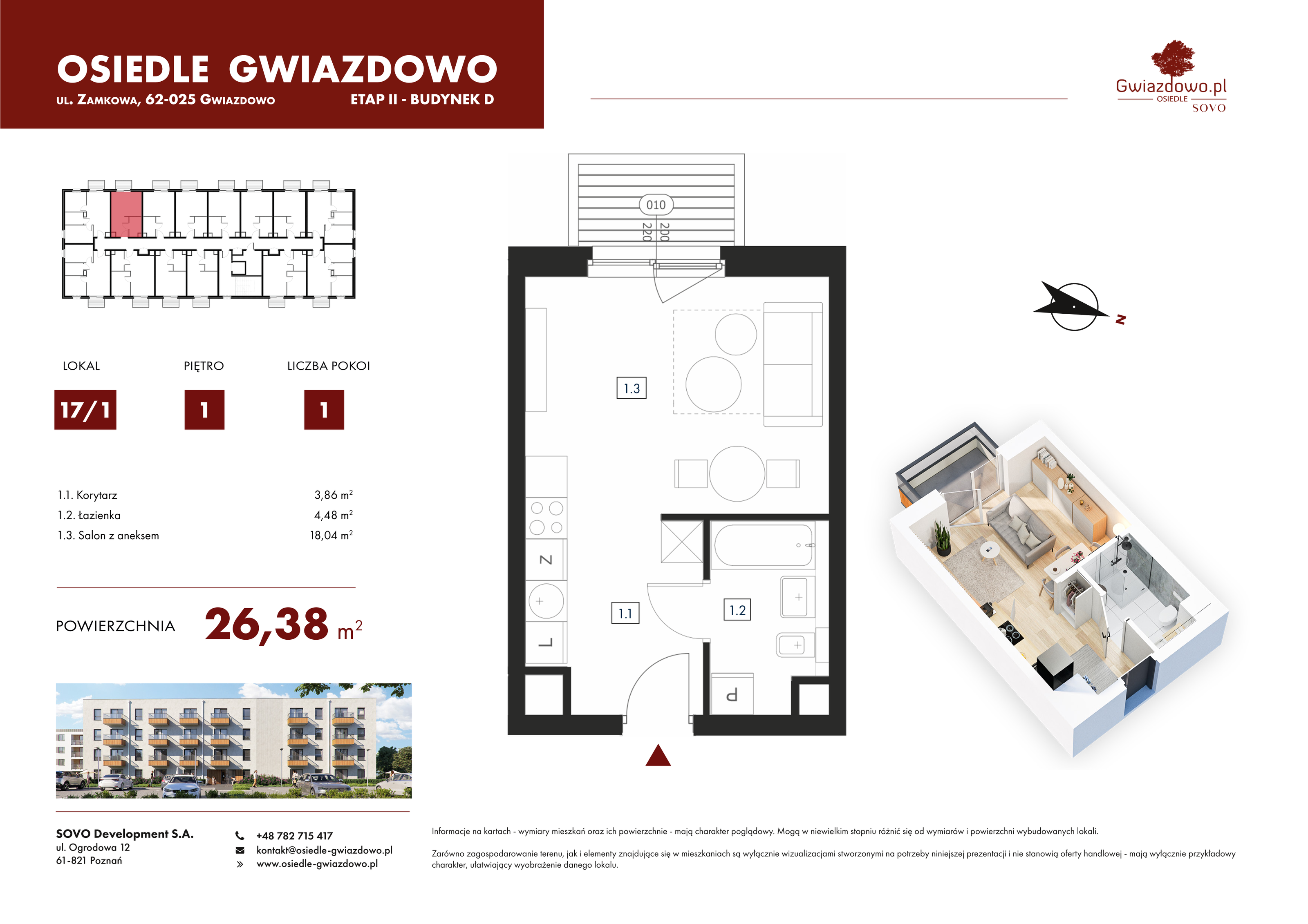 Mieszkanie 26,38 m², piętro 1, oferta nr D17/1, Osiedle Gwiazdowo, Gwiazdowo, ul. Mikołaja Kopernika-idx