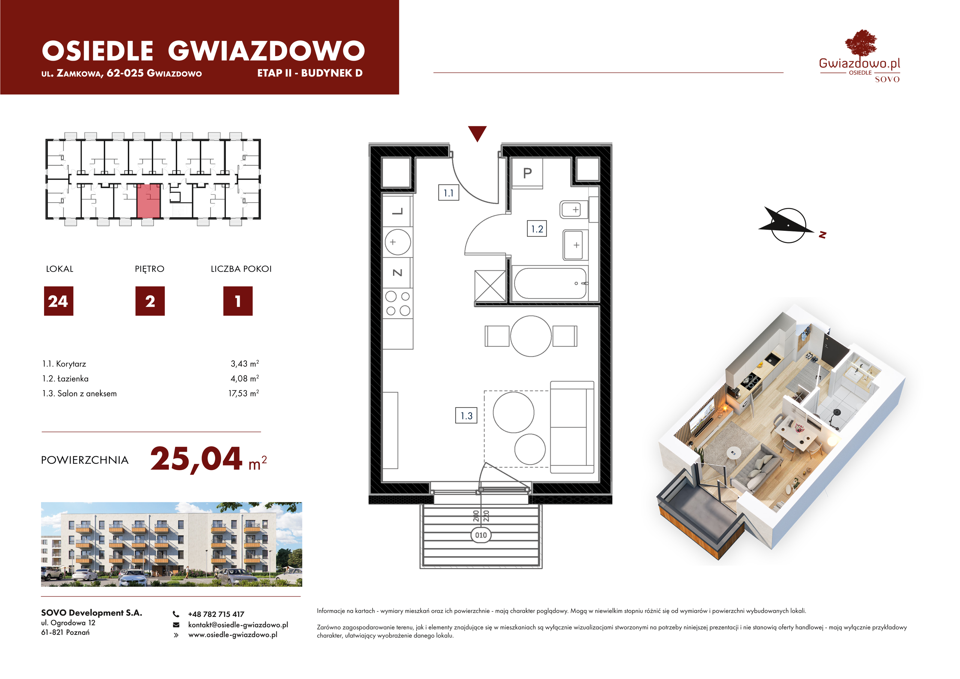 Mieszkanie 25,04 m², piętro 2, oferta nr D24, Osiedle Gwiazdowo, Gwiazdowo, ul. Mikołaja Kopernika-idx