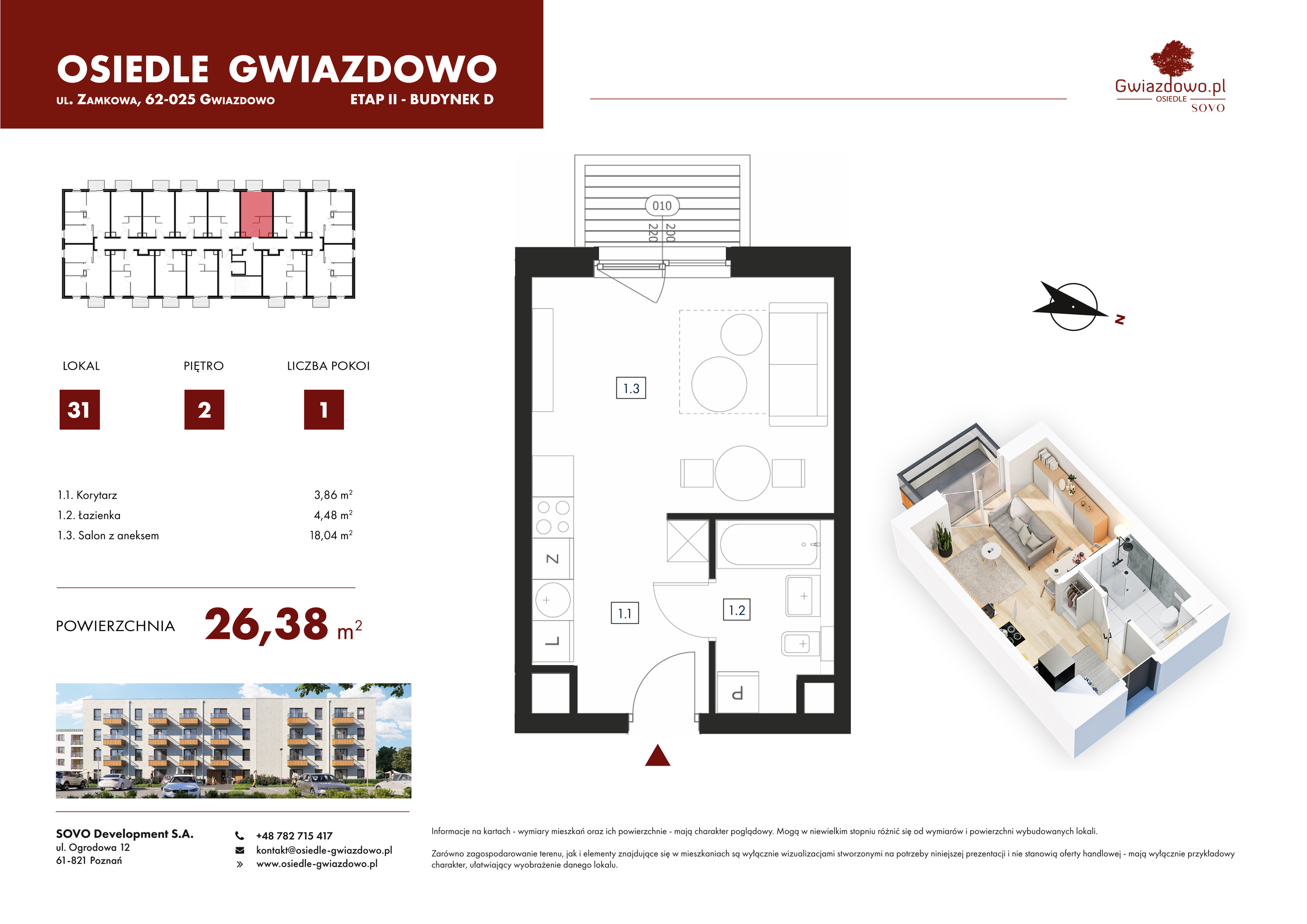 Mieszkanie 26,38 m², piętro 2, oferta nr D31, Osiedle Gwiazdowo, Gwiazdowo, ul. Mikołaja Kopernika-idx