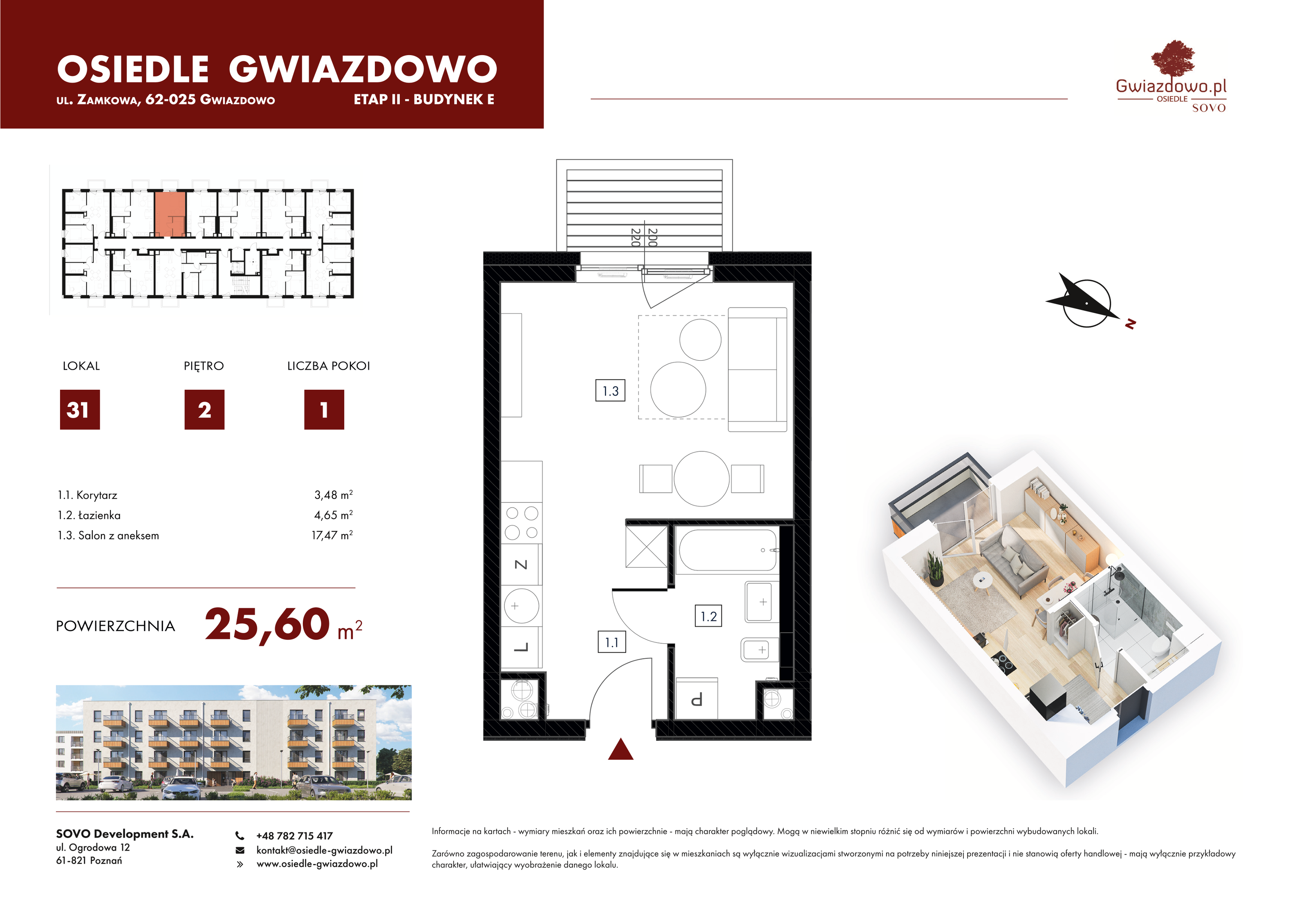 Mieszkanie 25,60 m², piętro 2, oferta nr E31, Osiedle Gwiazdowo, Gwiazdowo, ul. Mikołaja Kopernika-idx