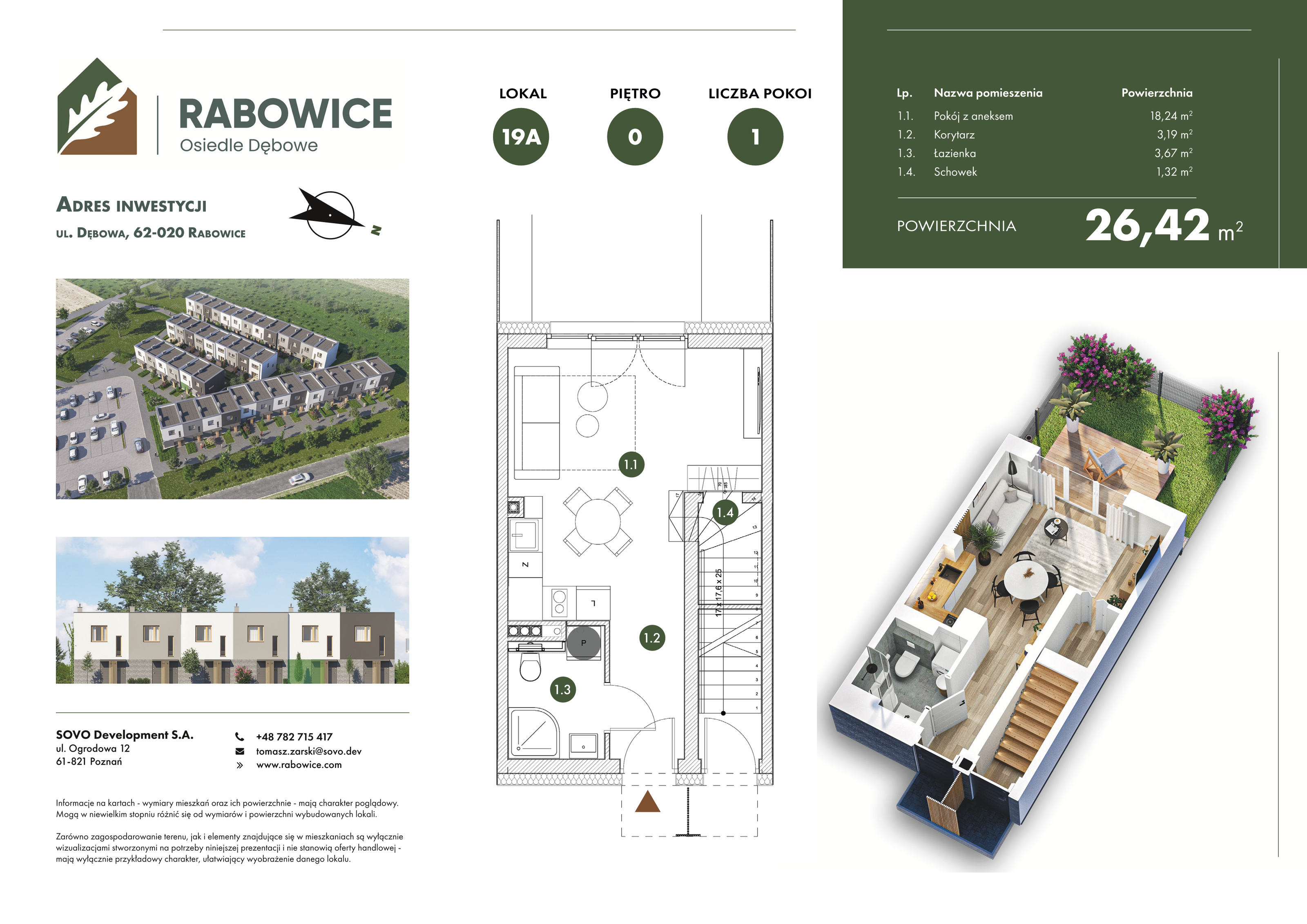 Mieszkanie 26,42 m², parter, oferta nr 19A, Rabowice Park, Rabowice, ul. Dębowa-idx