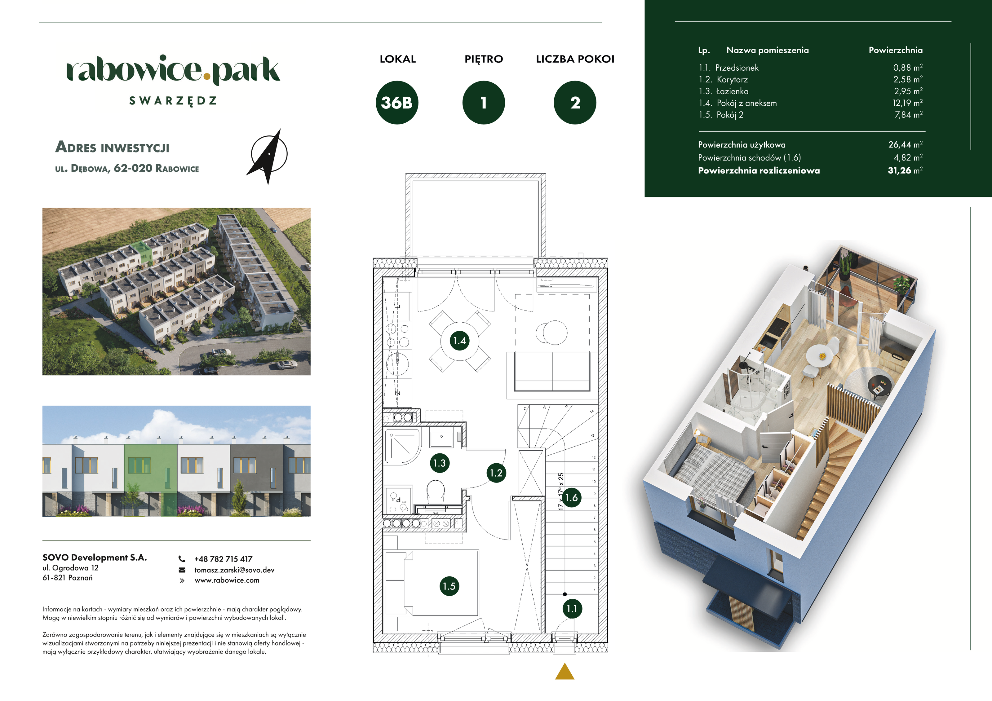 Mieszkanie 31,26 m², piętro 1, oferta nr 36B, Rabowice Park, Rabowice, ul. Dębowa-idx