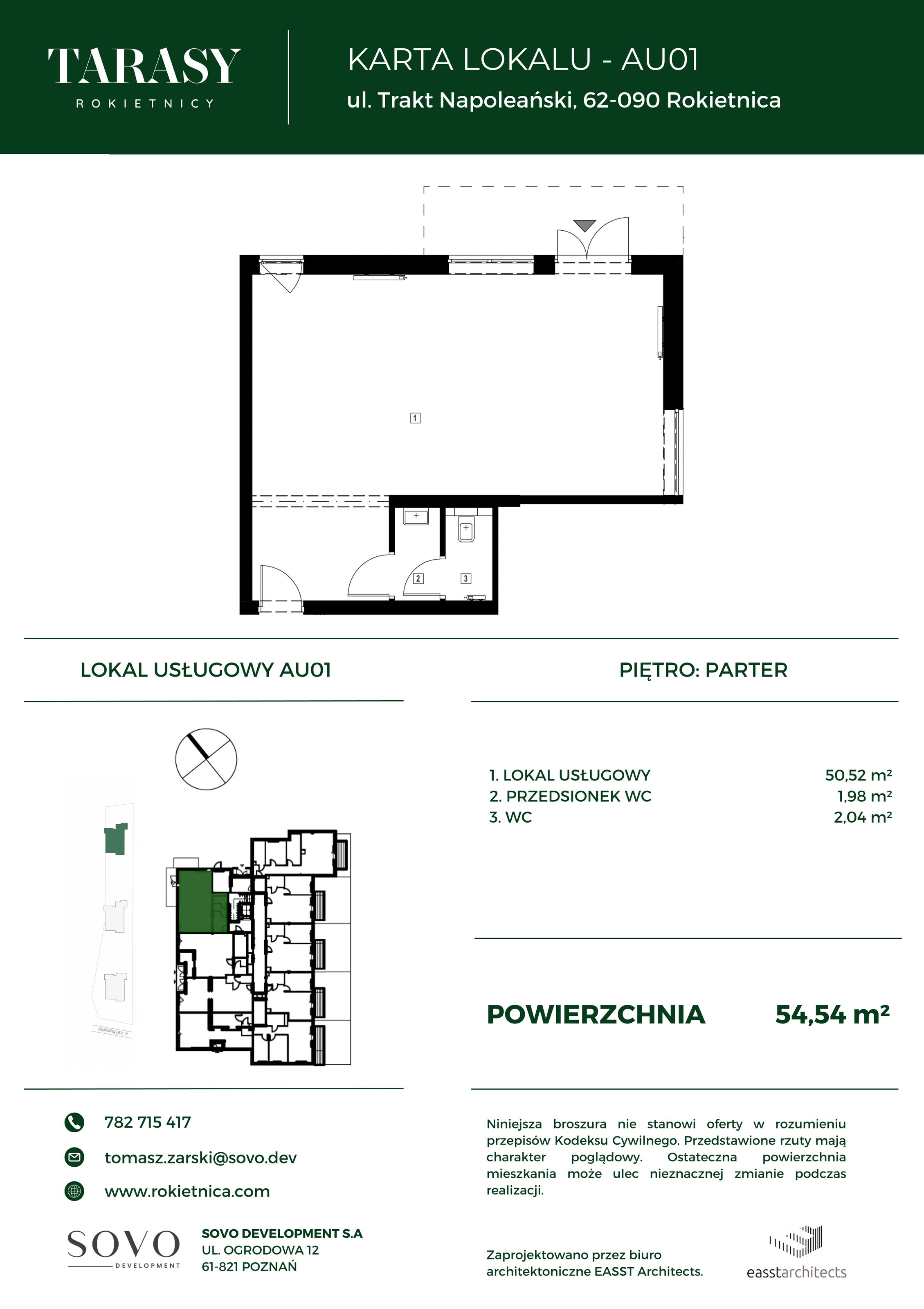 Lokal użytkowy 54,54 m², oferta nr AU01, Tarasy Rokietnicy - lokale usługowe, Rokietnica, ul. Trakt Napoleoński-idx