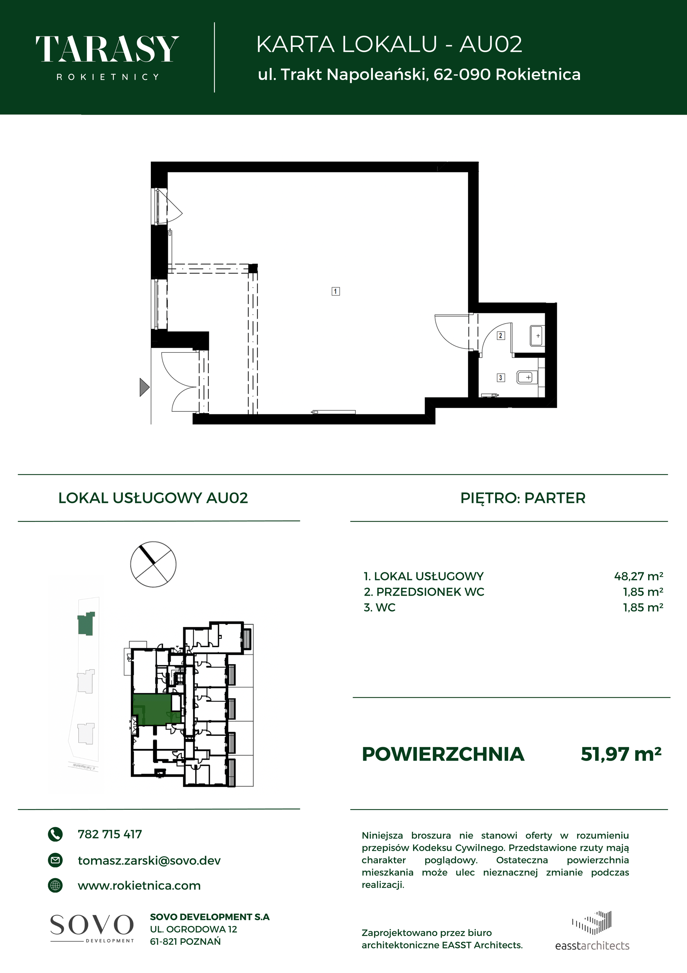 Lokal użytkowy 51,97 m², oferta nr AU02, Tarasy Rokietnicy - lokale usługowe, Rokietnica, ul. Trakt Napoleoński-idx