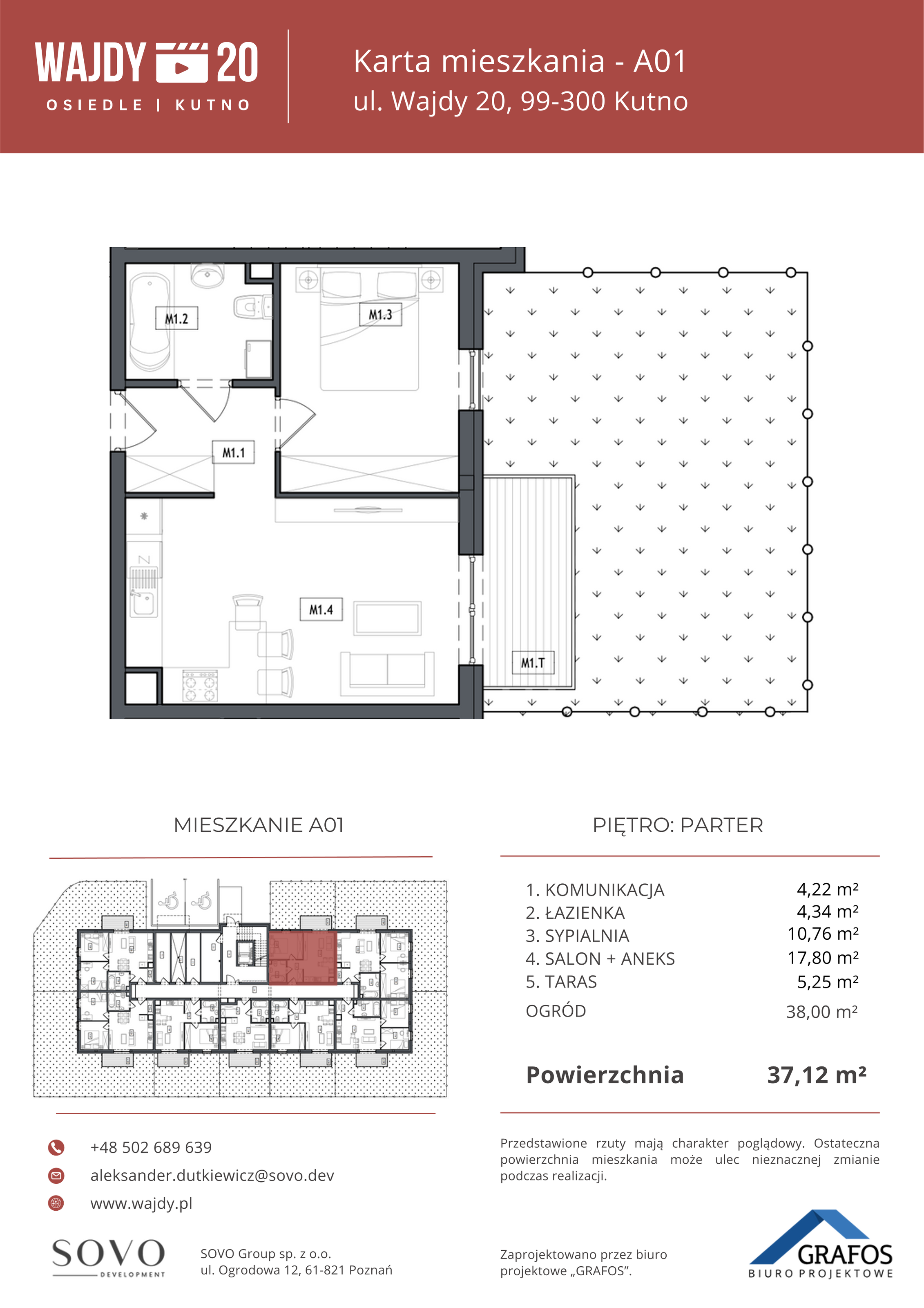 Mieszkanie 37,12 m², parter, oferta nr A01, Osiedle Wajdy 20, Kutno, ul. Andrzeja Wajdy 20-idx