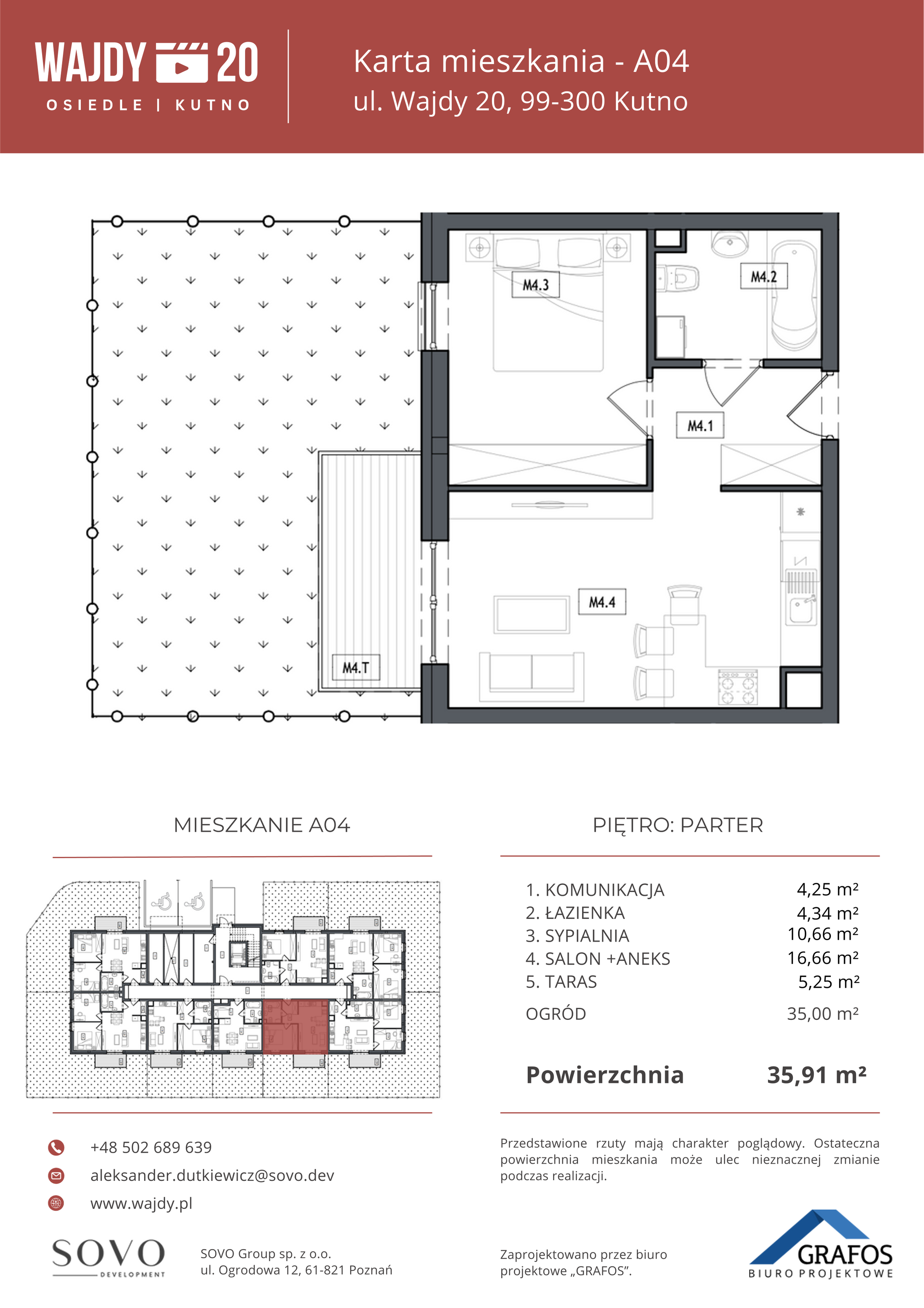 Mieszkanie 35,91 m², parter, oferta nr A04, Osiedle Wajdy 20, Kutno, ul. Andrzeja Wajdy 20-idx