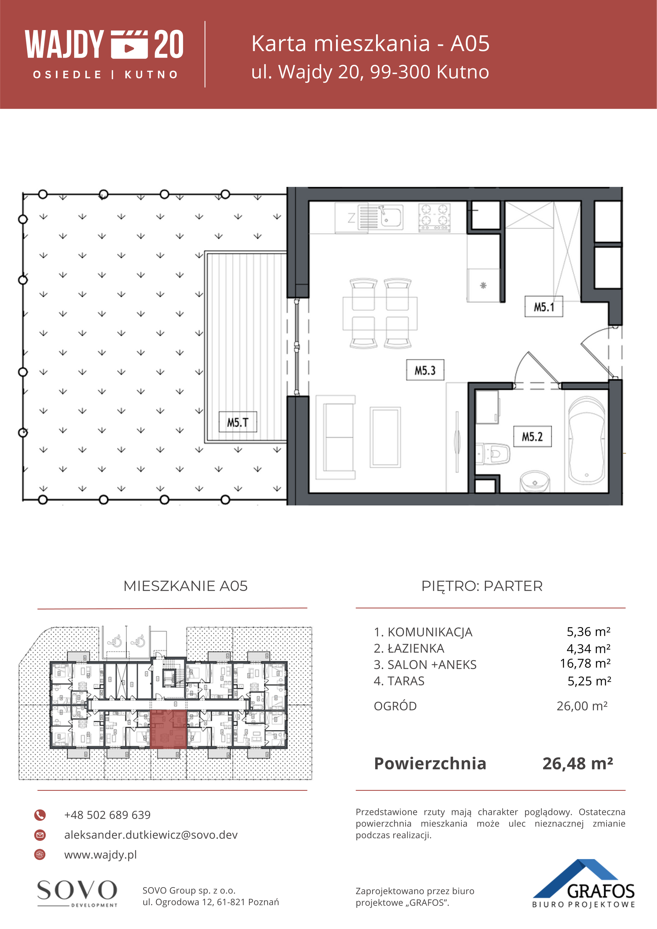 Mieszkanie 26,48 m², parter, oferta nr A05, Osiedle Wajdy 20, Kutno, ul. Andrzeja Wajdy 20-idx