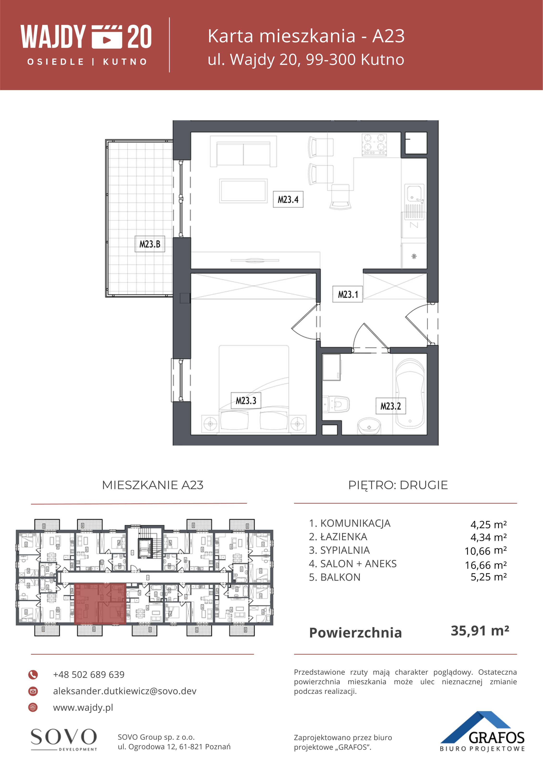 Mieszkanie 35,91 m², piętro 2, oferta nr A23, Osiedle Wajdy 20, Kutno, ul. Andrzeja Wajdy 20-idx