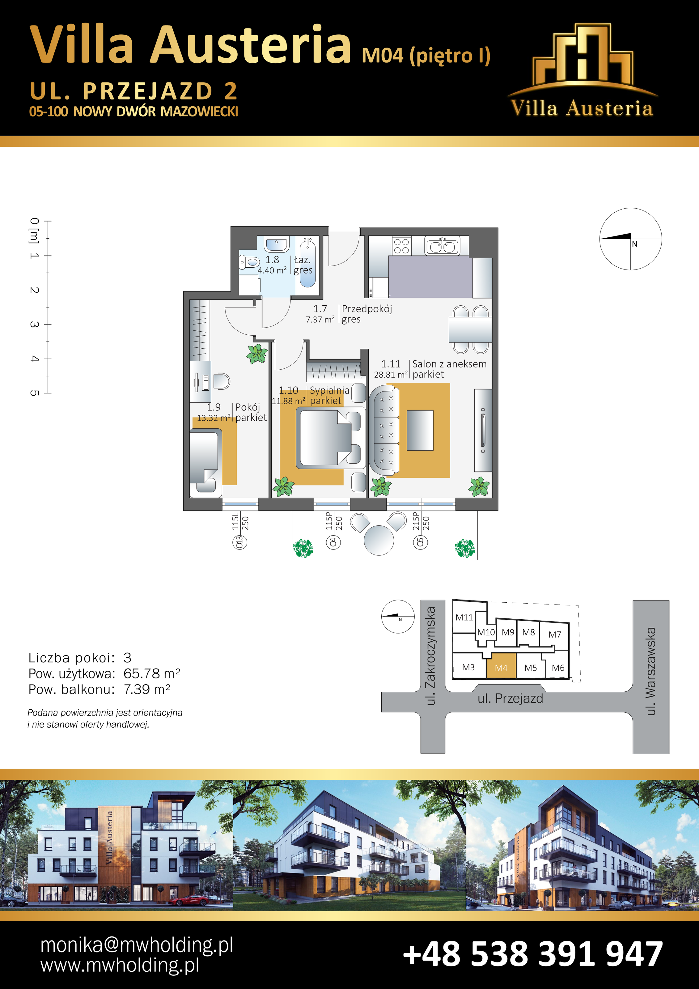 Mieszkanie 65,78 m², piętro 1, oferta nr M04, Villa Austeria, Nowy Dwór Mazowiecki, Kępa Nowodworska, Kępa Nowodworska, ul. Przejazd 2-idx