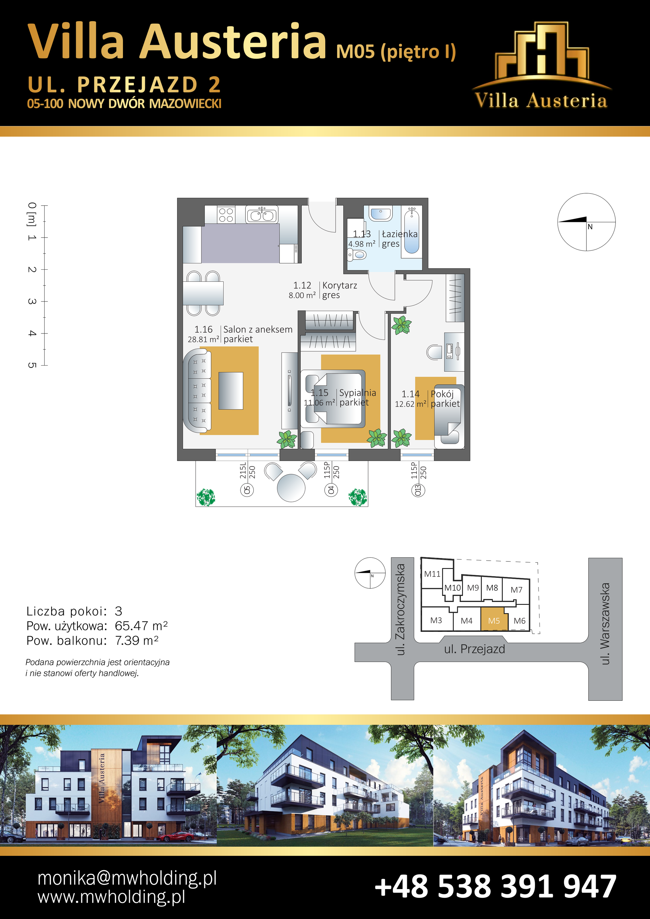 Mieszkanie 65,47 m², piętro 1, oferta nr M05, Villa Austeria, Nowy Dwór Mazowiecki, Kępa Nowodworska, Kępa Nowodworska, ul. Przejazd 2-idx