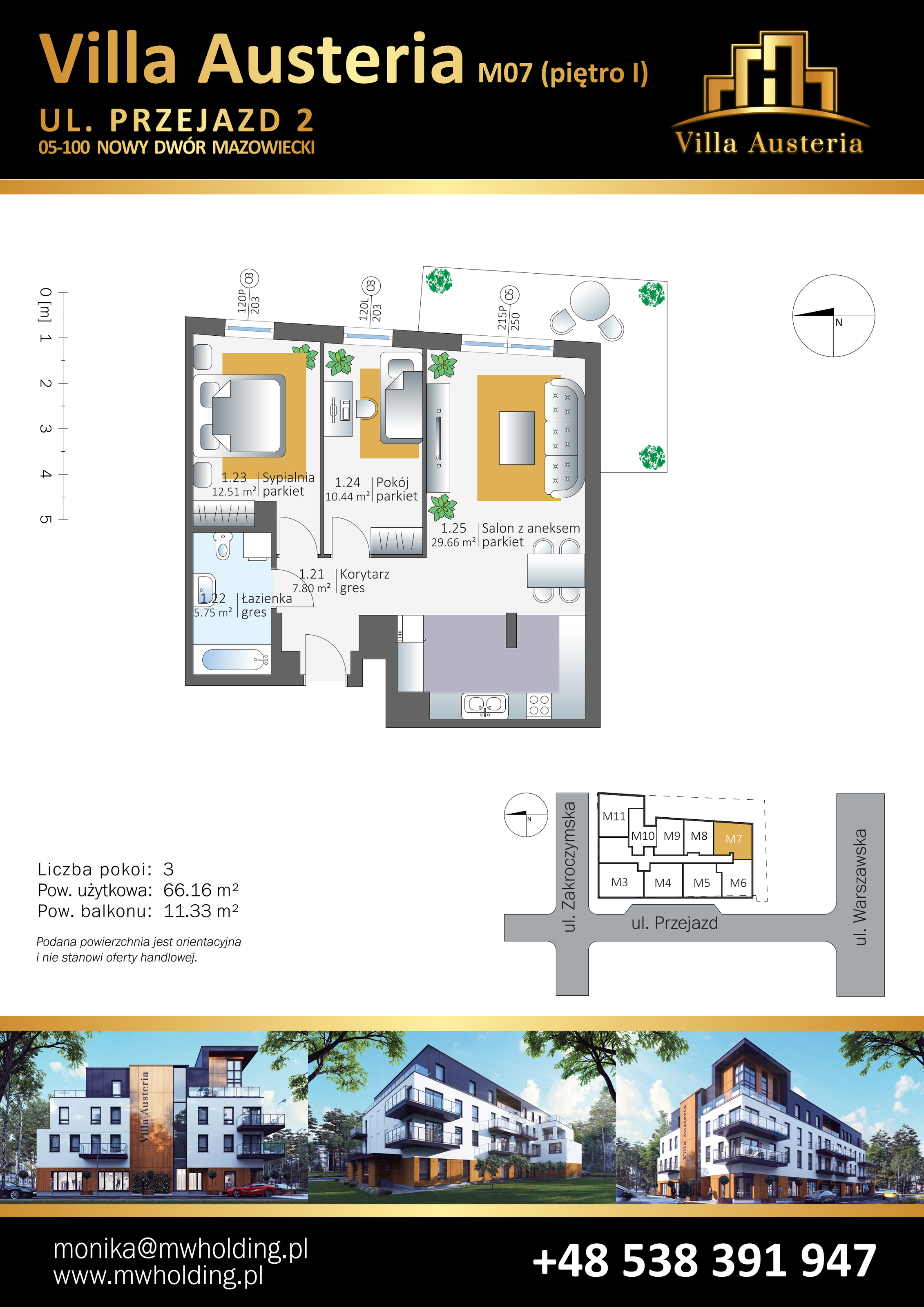 Mieszkanie 66,16 m², piętro 1, oferta nr M07, Villa Austeria, Nowy Dwór Mazowiecki, Kępa Nowodworska, Kępa Nowodworska, ul. Przejazd 2-idx