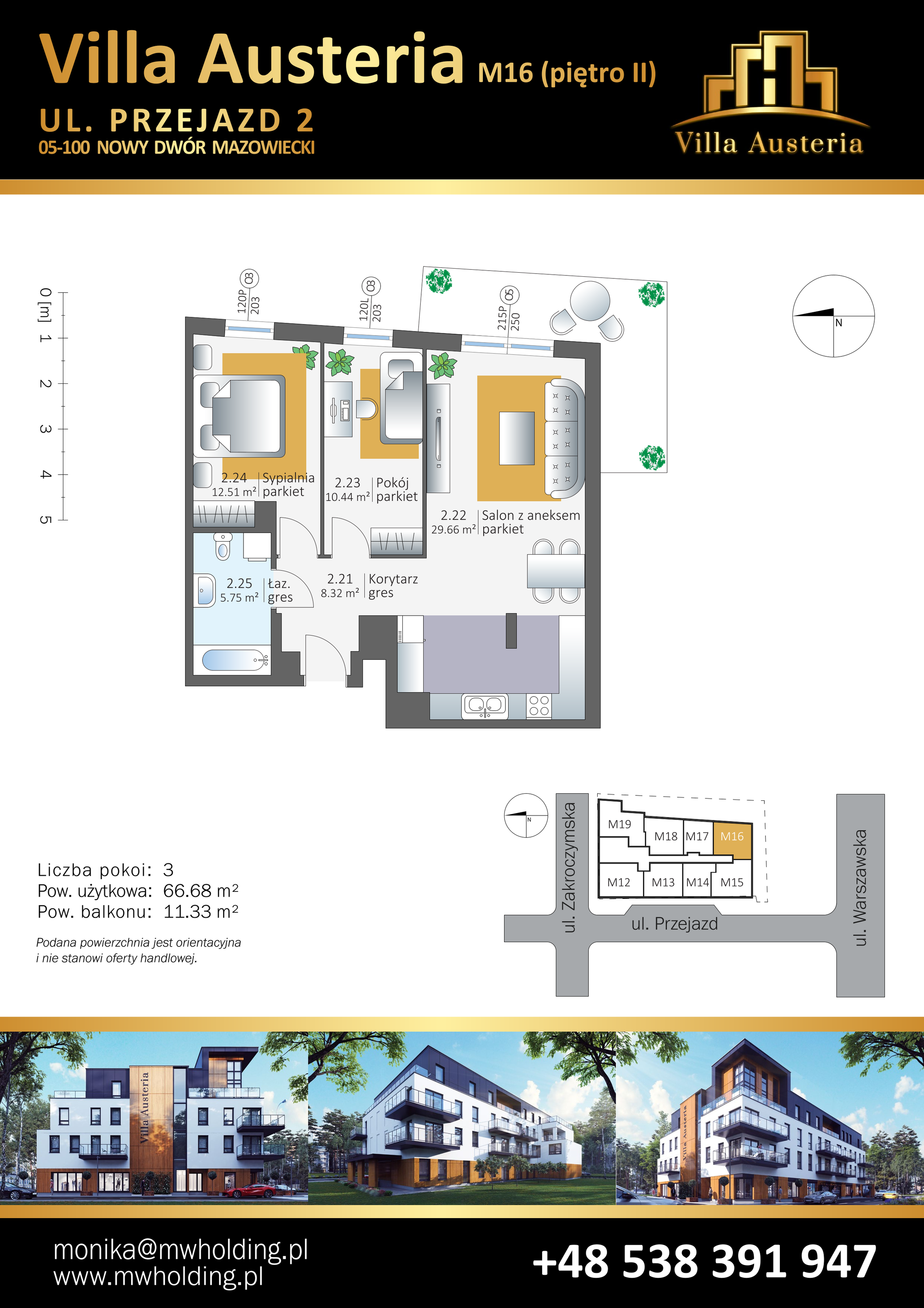 Mieszkanie 66,68 m², piętro 2, oferta nr M16, Villa Austeria, Nowy Dwór Mazowiecki, Kępa Nowodworska, Kępa Nowodworska, ul. Przejazd 2-idx