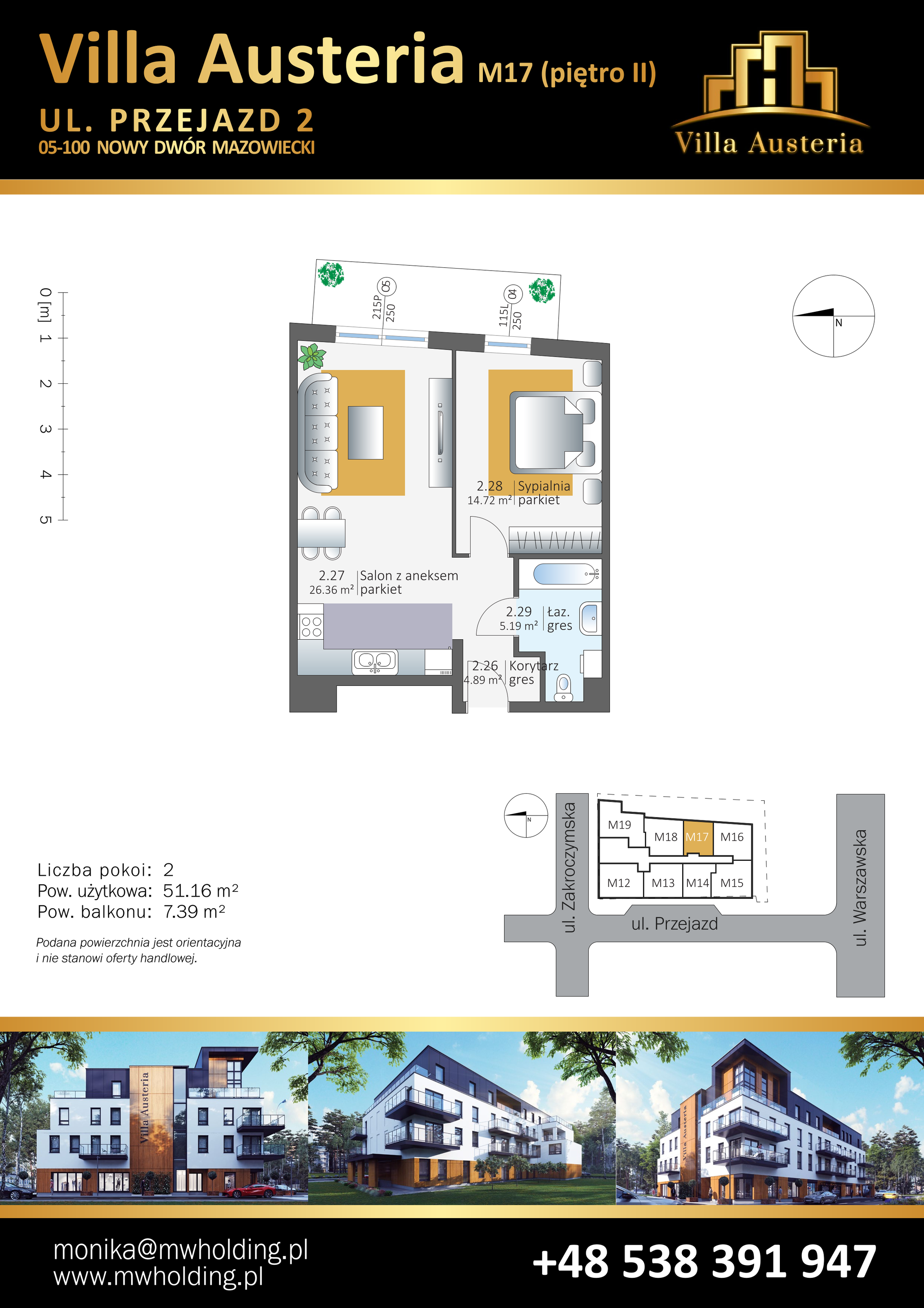 Mieszkanie 51,16 m², piętro 2, oferta nr M17, Villa Austeria, Nowy Dwór Mazowiecki, Kępa Nowodworska, Kępa Nowodworska, ul. Przejazd 2-idx