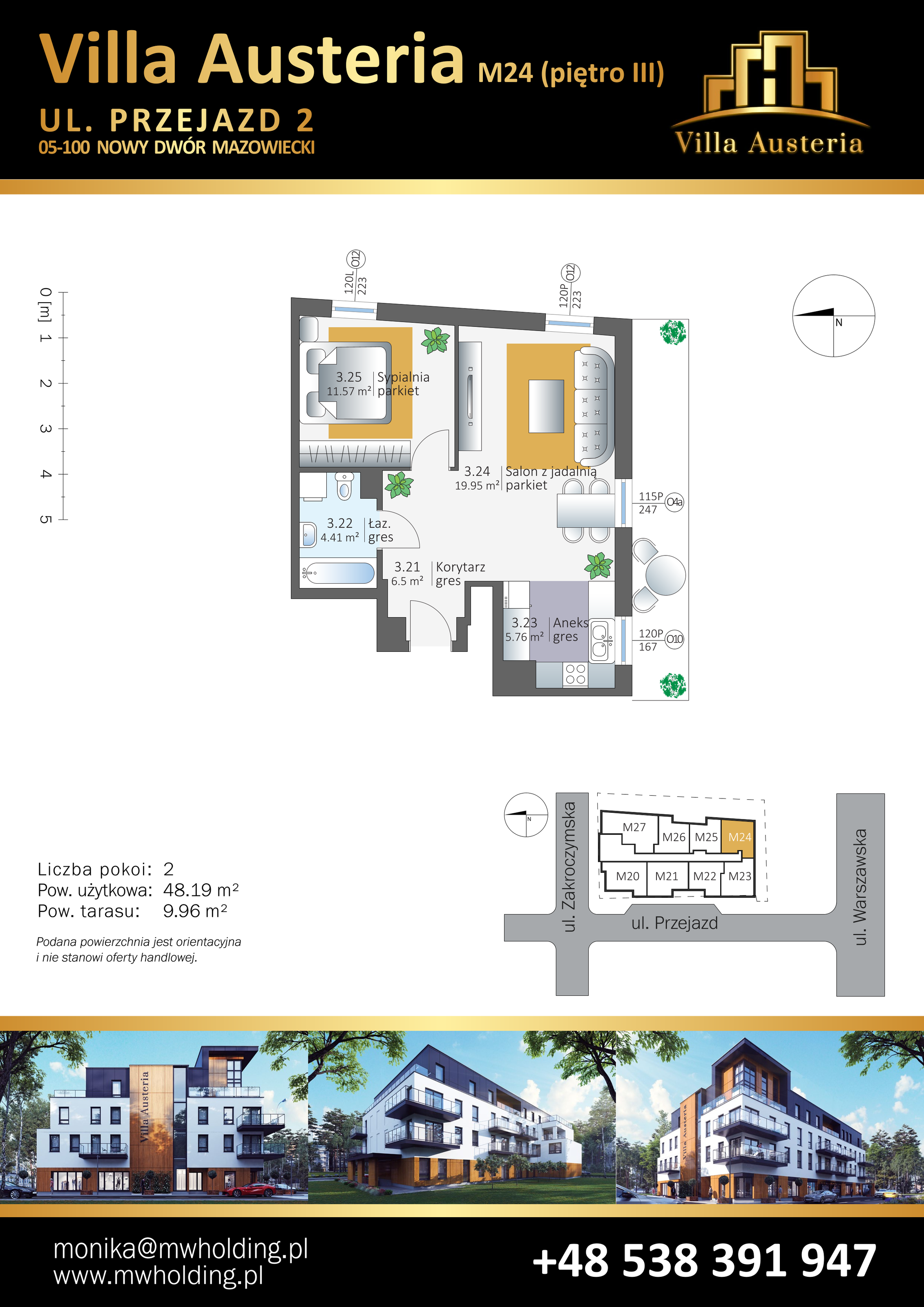 Mieszkanie 48,19 m², piętro 3, oferta nr M24, Villa Austeria, Nowy Dwór Mazowiecki, Kępa Nowodworska, Kępa Nowodworska, ul. Przejazd 2-idx