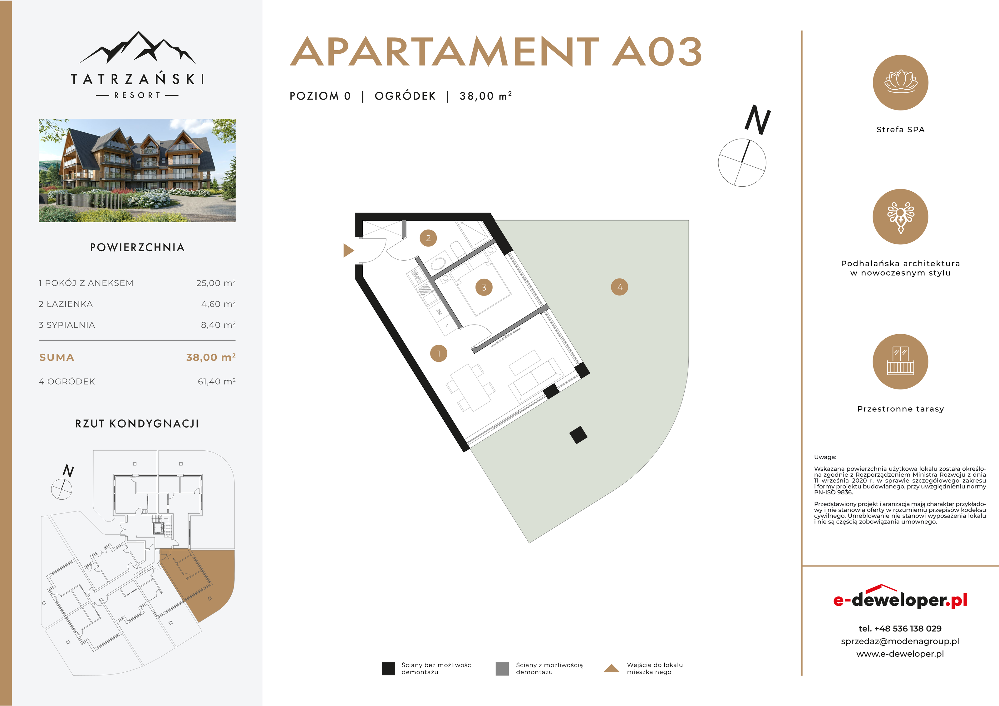 Apartament 38,00 m², parter, oferta nr A03, Tatrzański Resort, Białka Tatrzańska, ul. Środkowa 75-idx