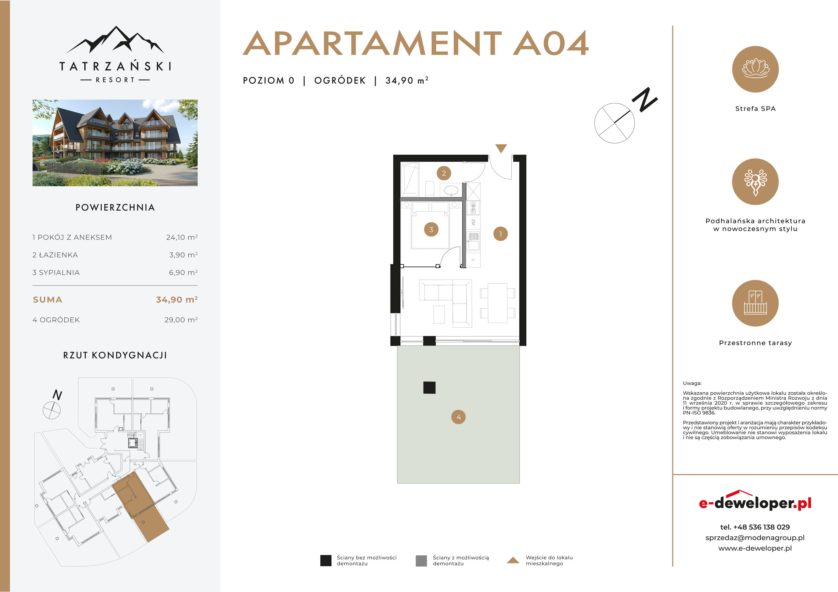 Apartament 34,90 m², parter, oferta nr A04, Tatrzański Resort, Białka Tatrzańska, ul. Środkowa 75-idx