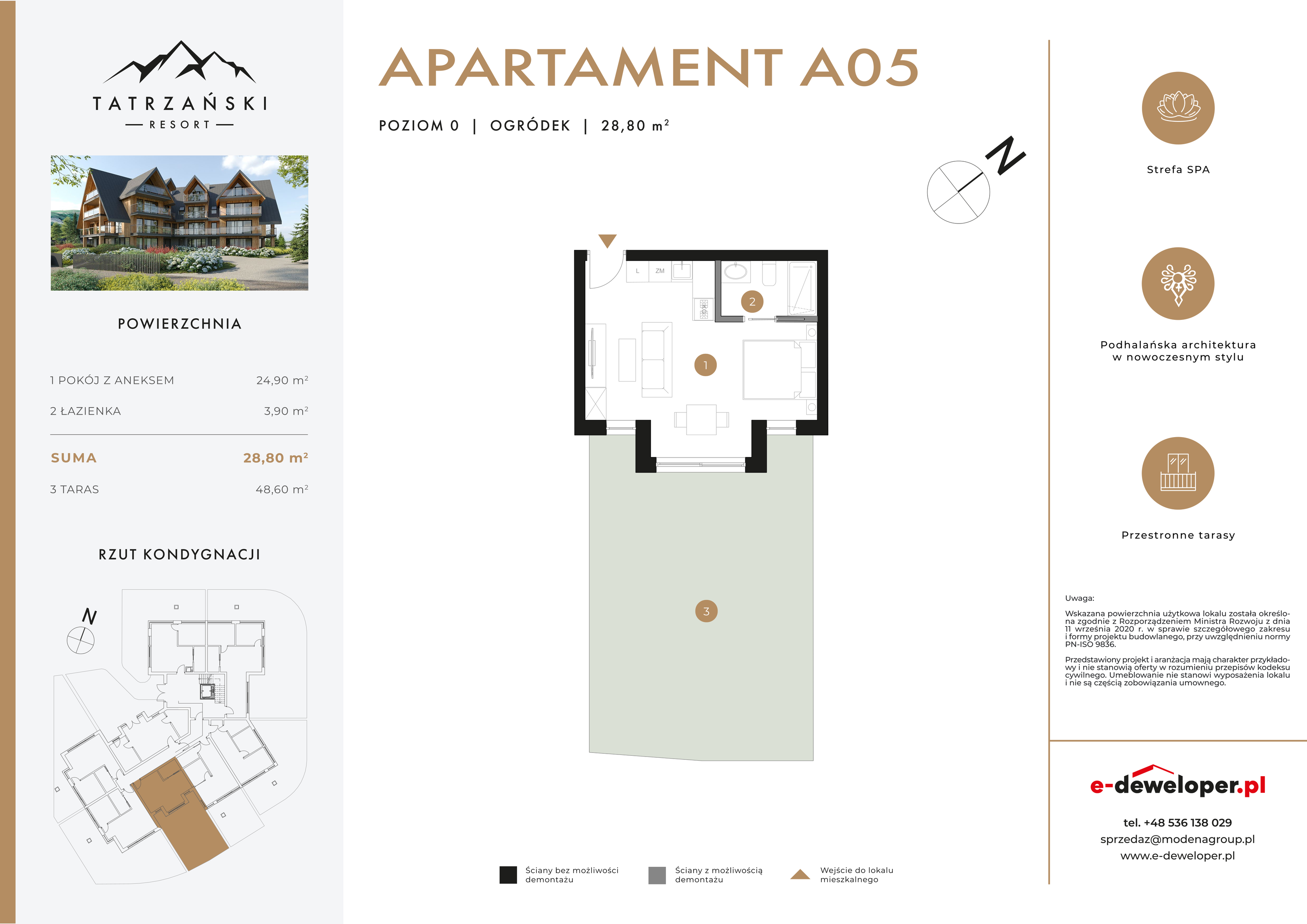 Apartament 28,80 m², parter, oferta nr A05, Tatrzański Resort, Białka Tatrzańska, ul. Środkowa 75-idx