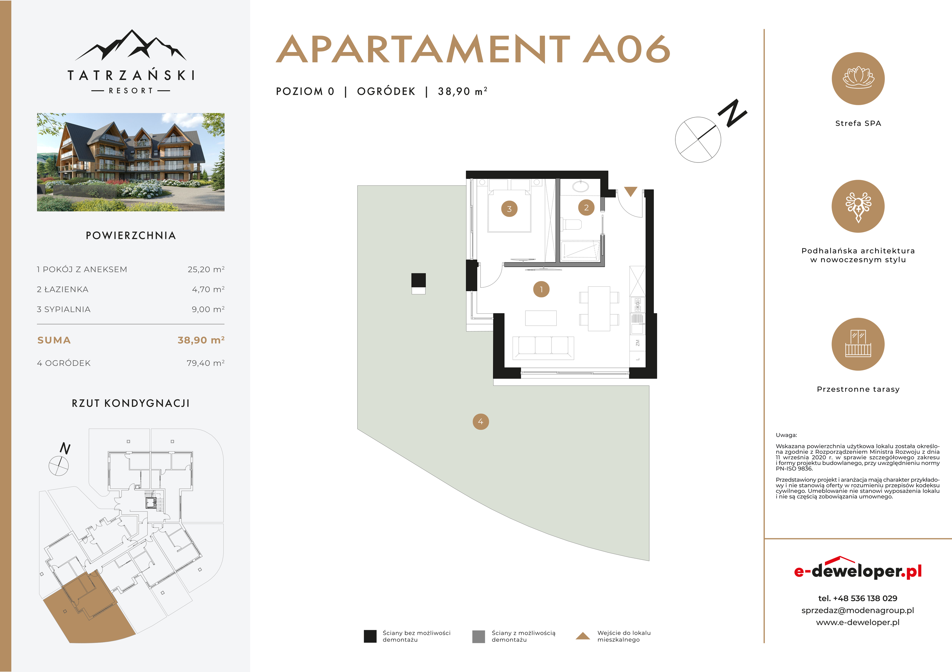 Apartament 38,90 m², parter, oferta nr A06, Tatrzański Resort, Białka Tatrzańska, ul. Środkowa 75-idx