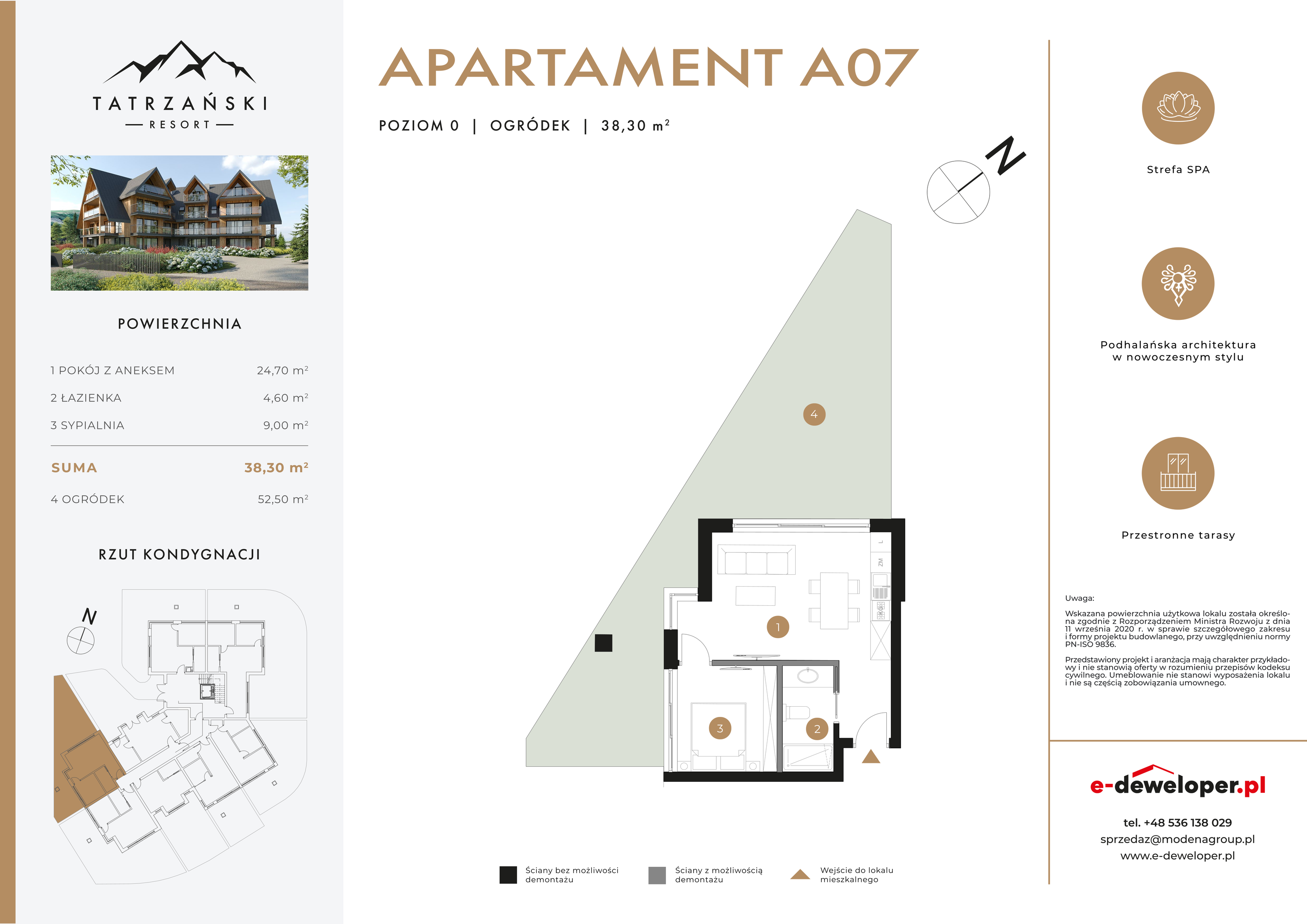 Apartament 38,30 m², parter, oferta nr A07, Tatrzański Resort, Białka Tatrzańska, ul. Środkowa 75-idx