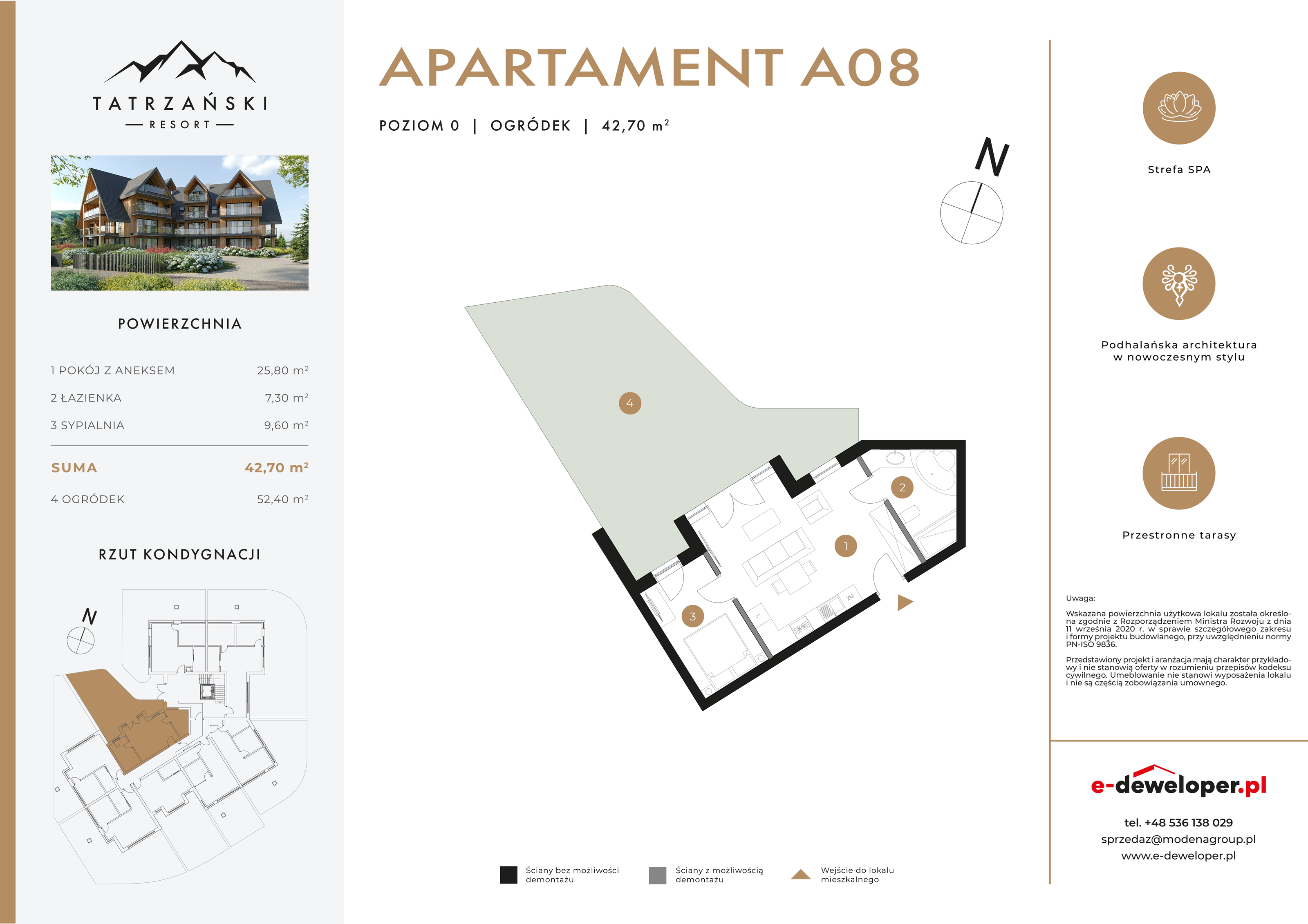 Apartament 42,70 m², parter, oferta nr A08, Tatrzański Resort, Białka Tatrzańska, ul. Środkowa 75-idx