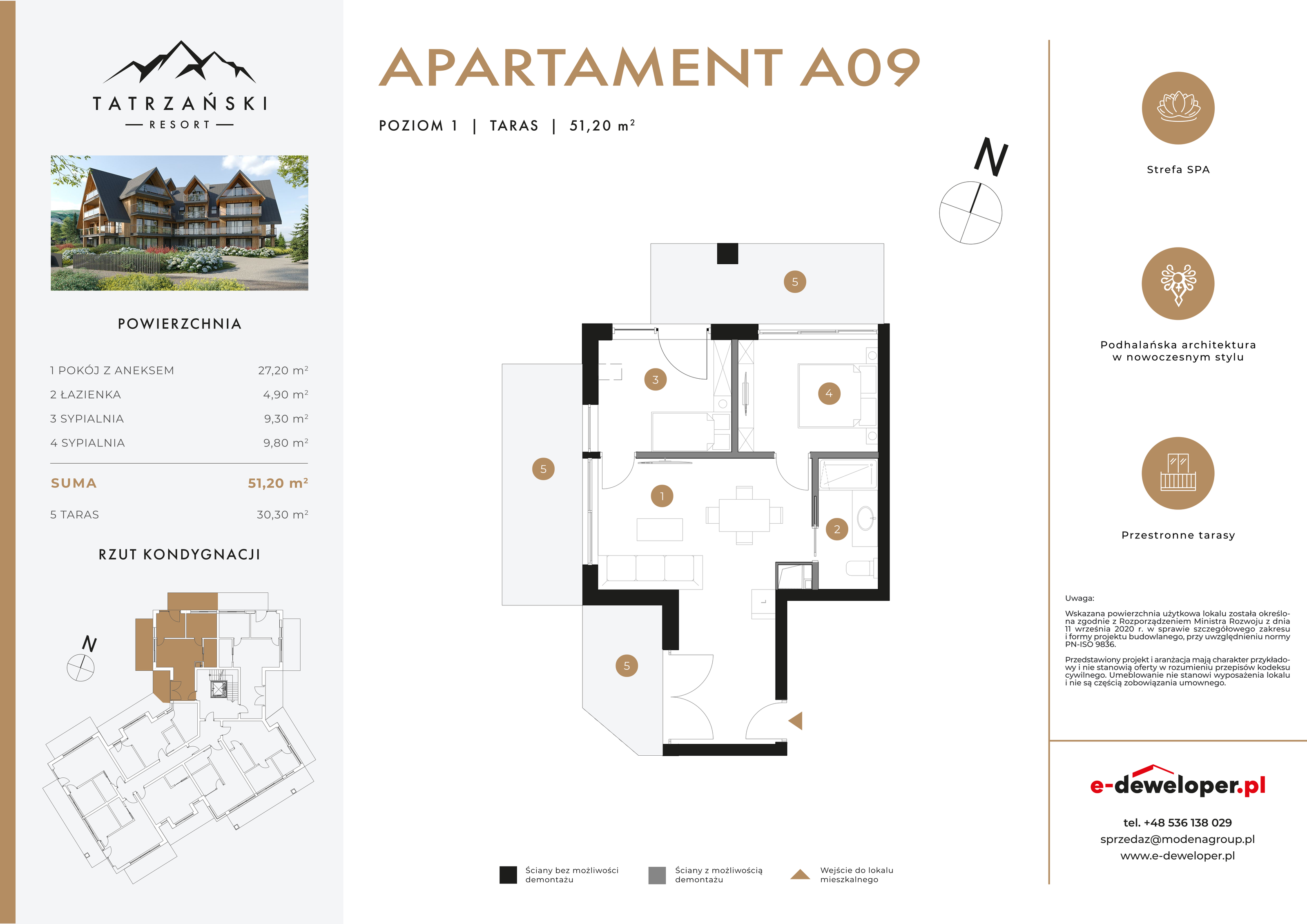 Apartament 51,20 m², piętro 1, oferta nr A09, Tatrzański Resort, Białka Tatrzańska, ul. Środkowa 75-idx