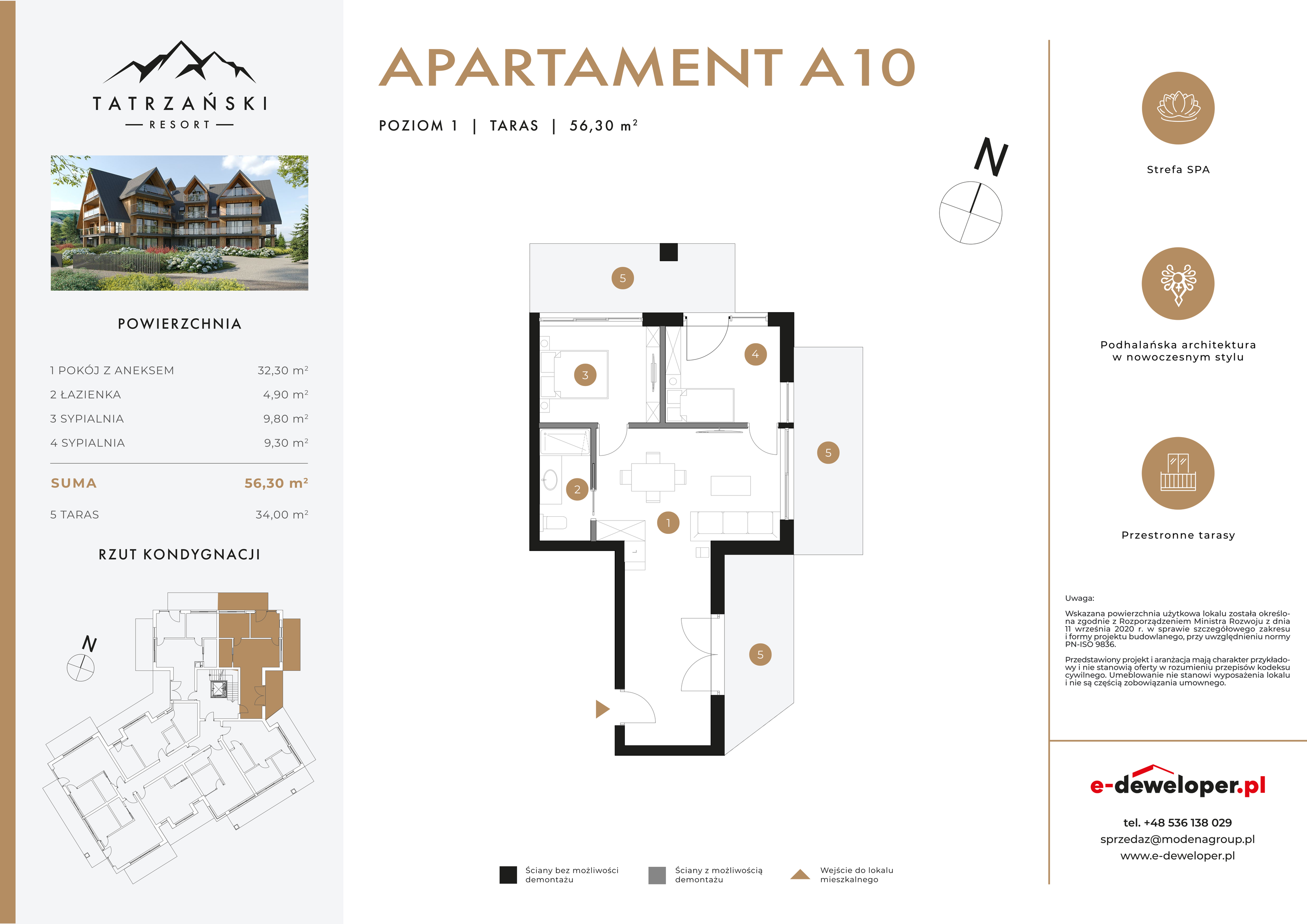 Apartament 56,30 m², piętro 1, oferta nr A10, Tatrzański Resort, Białka Tatrzańska, ul. Środkowa 75-idx