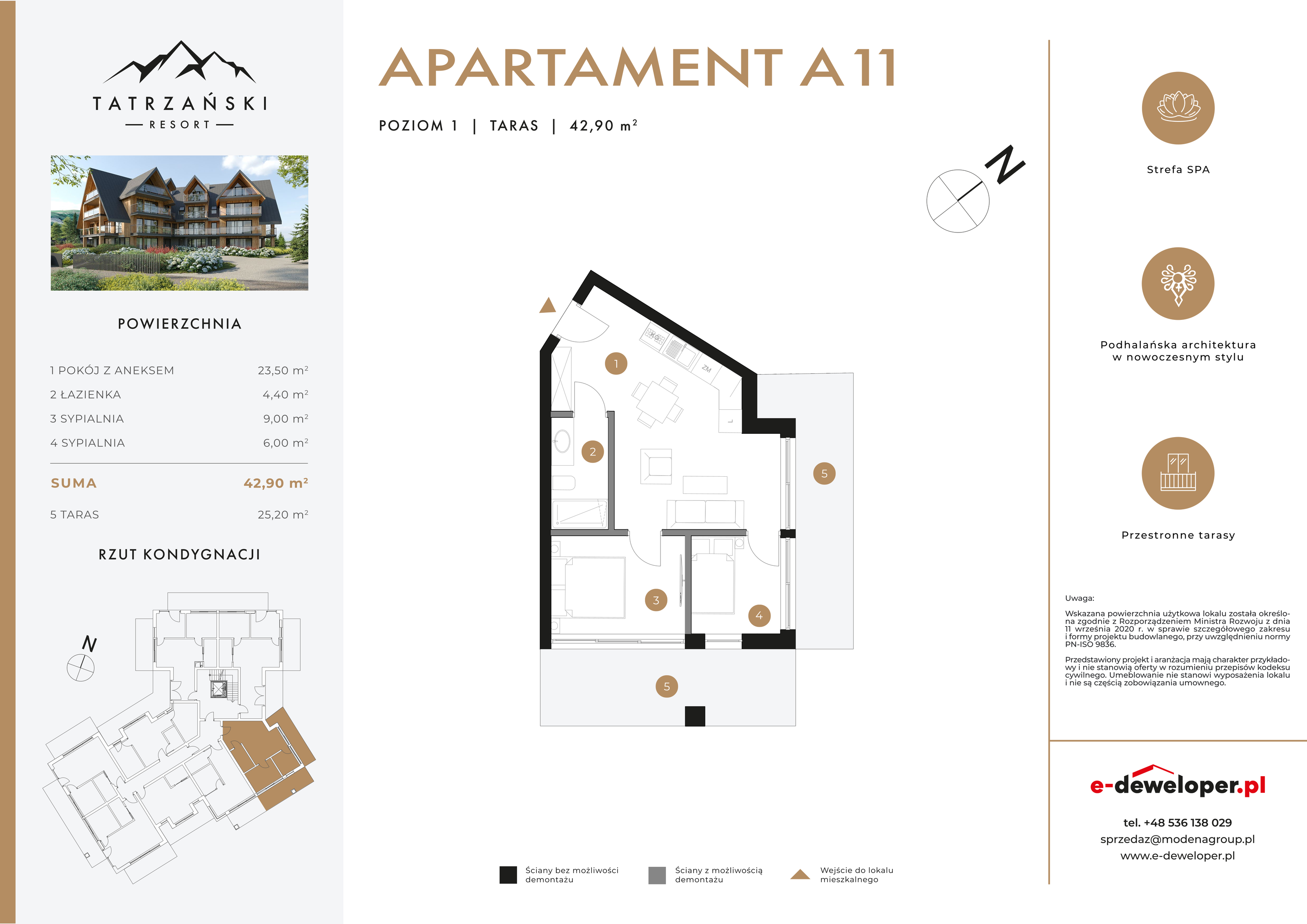 Apartament 42,90 m², piętro 1, oferta nr A11, Tatrzański Resort, Białka Tatrzańska, ul. Środkowa 75-idx