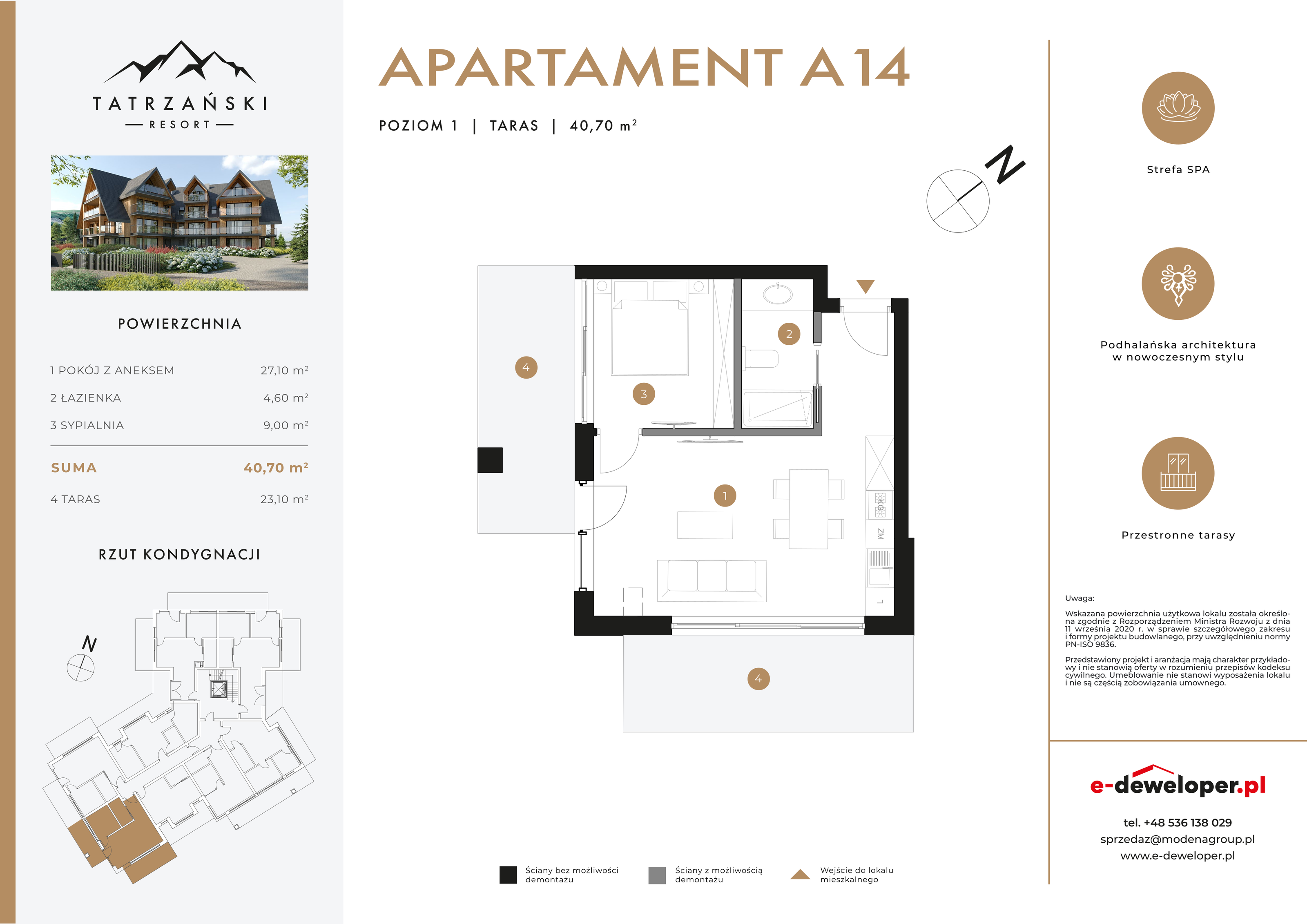 Apartament 40,70 m², piętro 1, oferta nr A14, Tatrzański Resort, Białka Tatrzańska, ul. Środkowa 75-idx