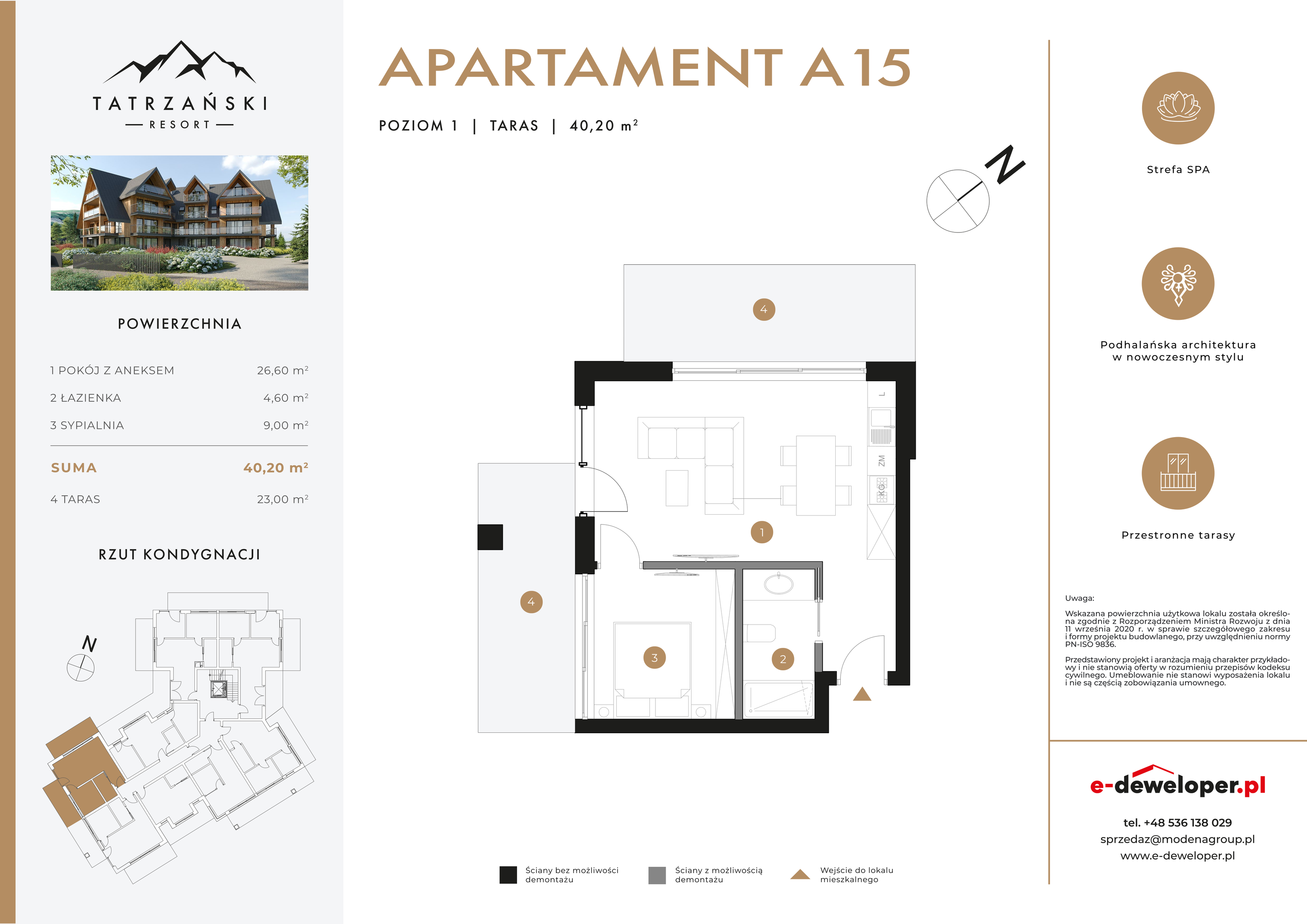 Apartament 40,20 m², piętro 1, oferta nr A15, Tatrzański Resort, Białka Tatrzańska, ul. Środkowa 75-idx