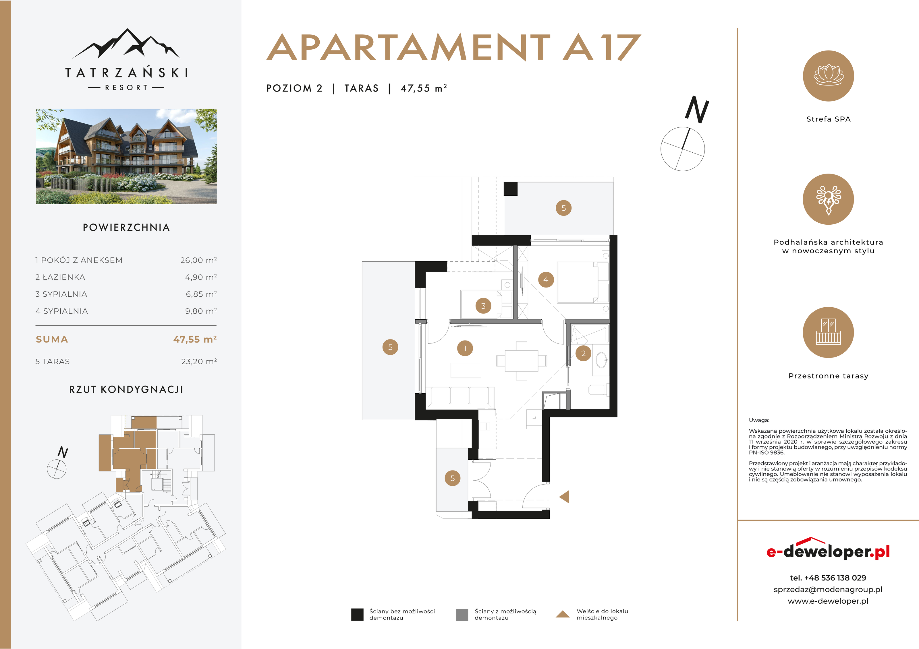 Apartament 47,55 m², piętro 2, oferta nr A17, Tatrzański Resort, Białka Tatrzańska, ul. Środkowa 75-idx