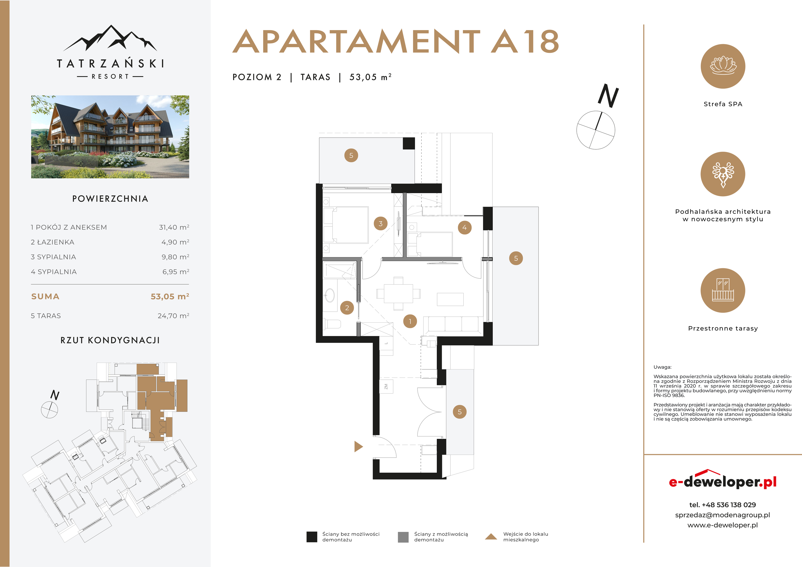 Apartament 53,05 m², piętro 2, oferta nr A18, Tatrzański Resort, Białka Tatrzańska, ul. Środkowa 75-idx