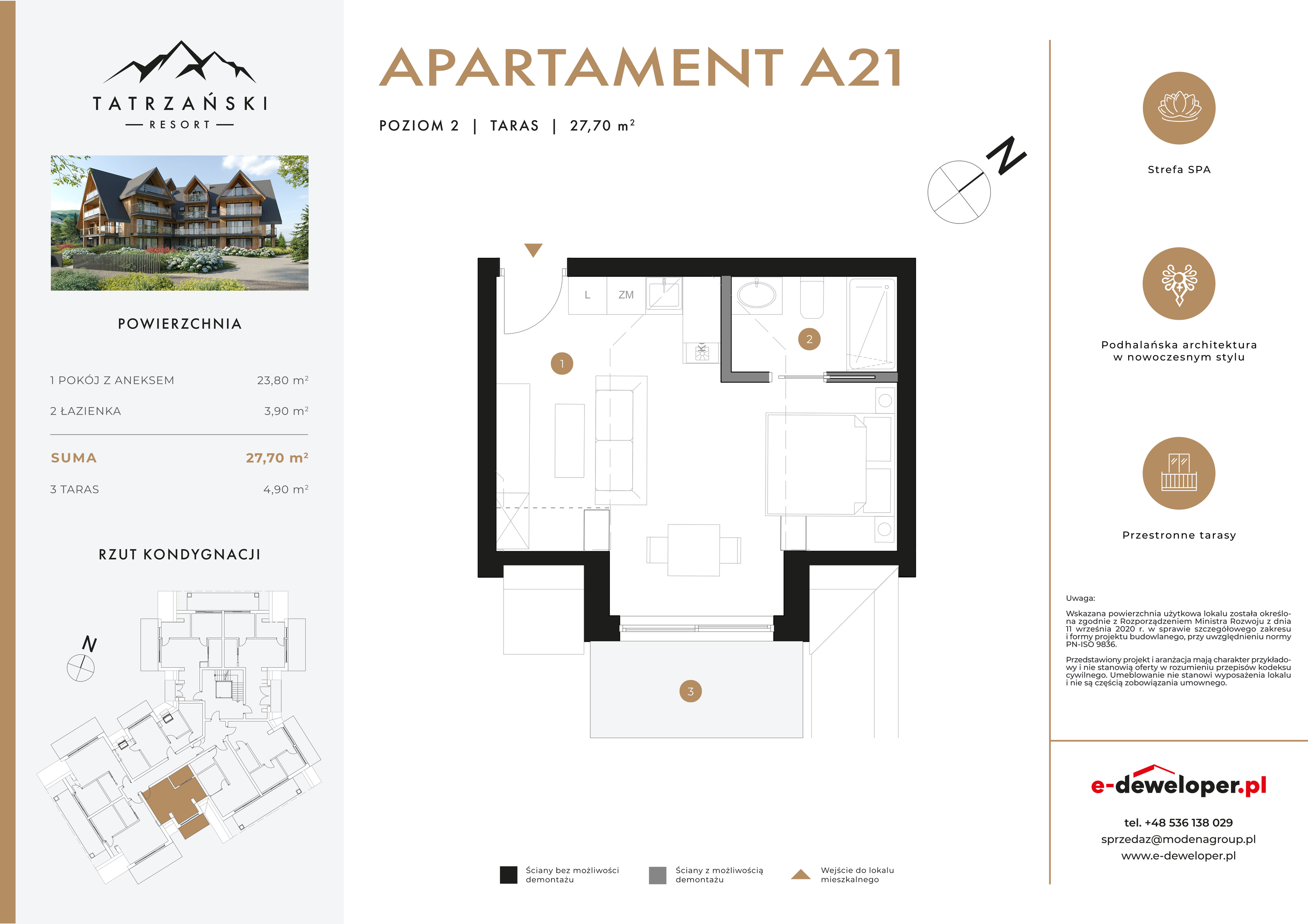 Apartament 27,70 m², piętro 2, oferta nr A21, Tatrzański Resort, Białka Tatrzańska, ul. Środkowa 75-idx