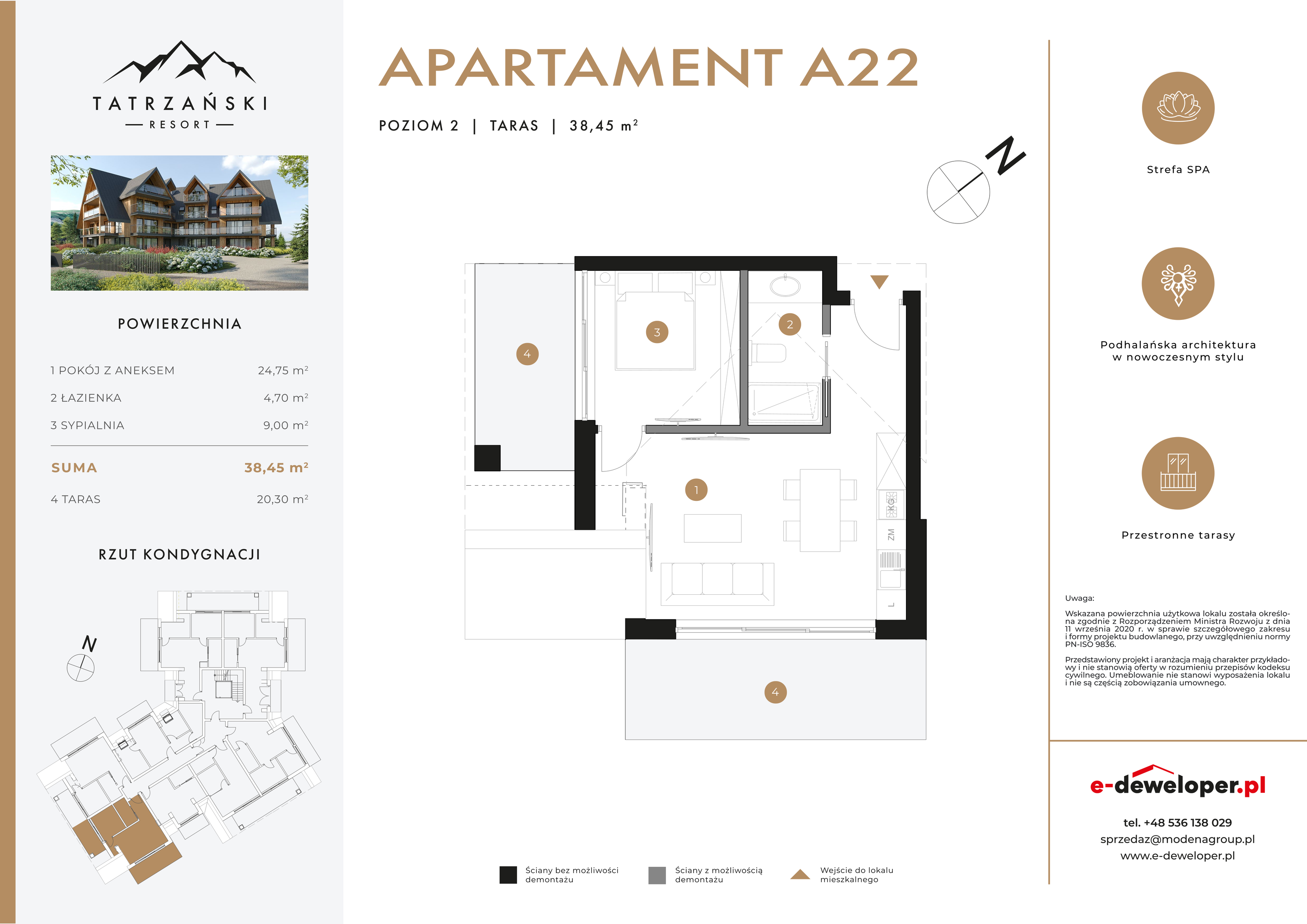 Apartament 38,45 m², piętro 2, oferta nr A22, Tatrzański Resort, Białka Tatrzańska, ul. Środkowa 75-idx